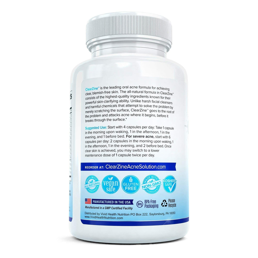 ClearZine Acne Pills for Teens & Adults | Clear Skin Supplement, Vitamins for Hormonal & Cystic Acne | Stop Breakouts, Oily Skin and Zits, 90 Caps ClearZine Au supplements