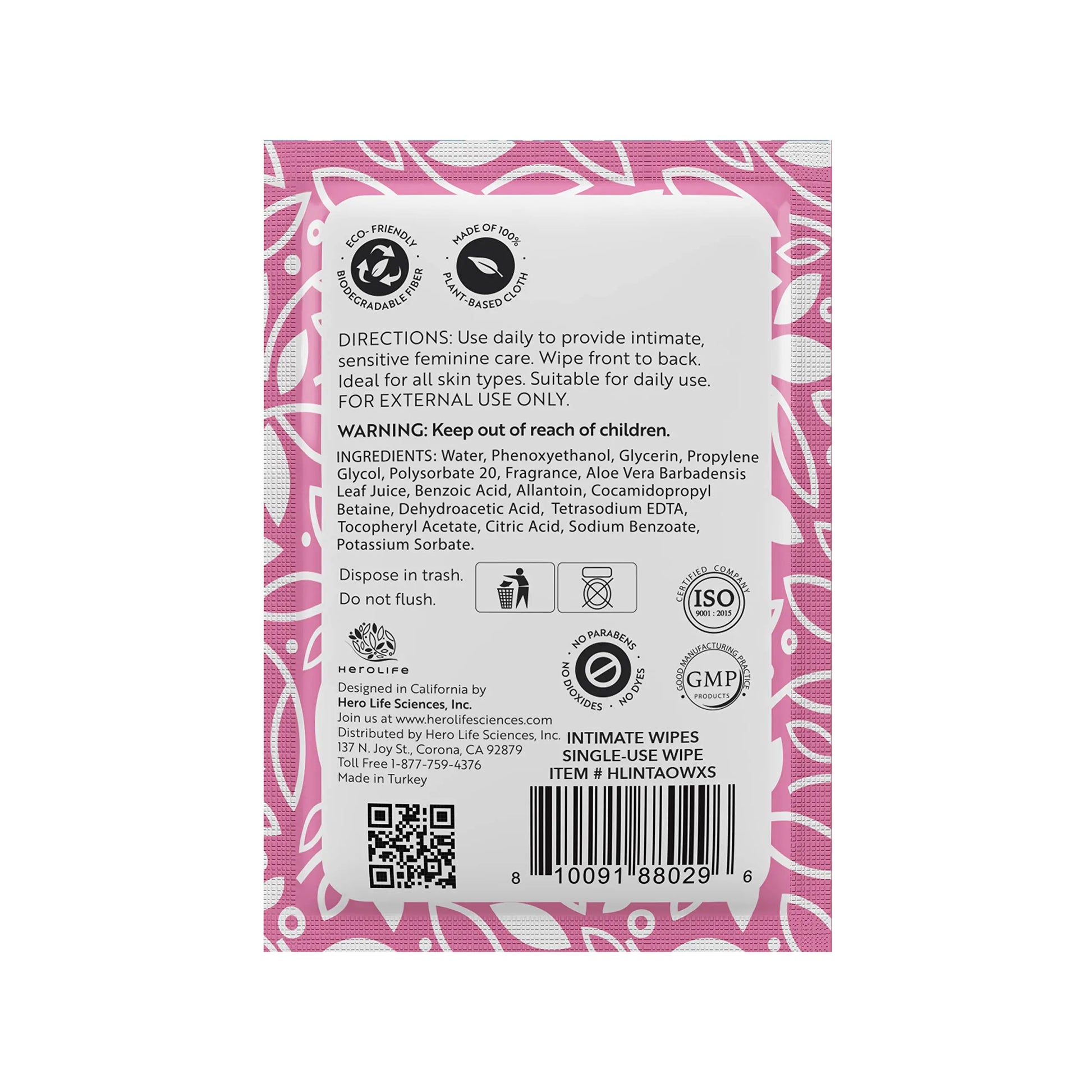 HEROLIFE Personal Wipes for Feminine Care, Single Use To Go, Plant-Based, 1 pack of 40 Single Herolife Au supplements