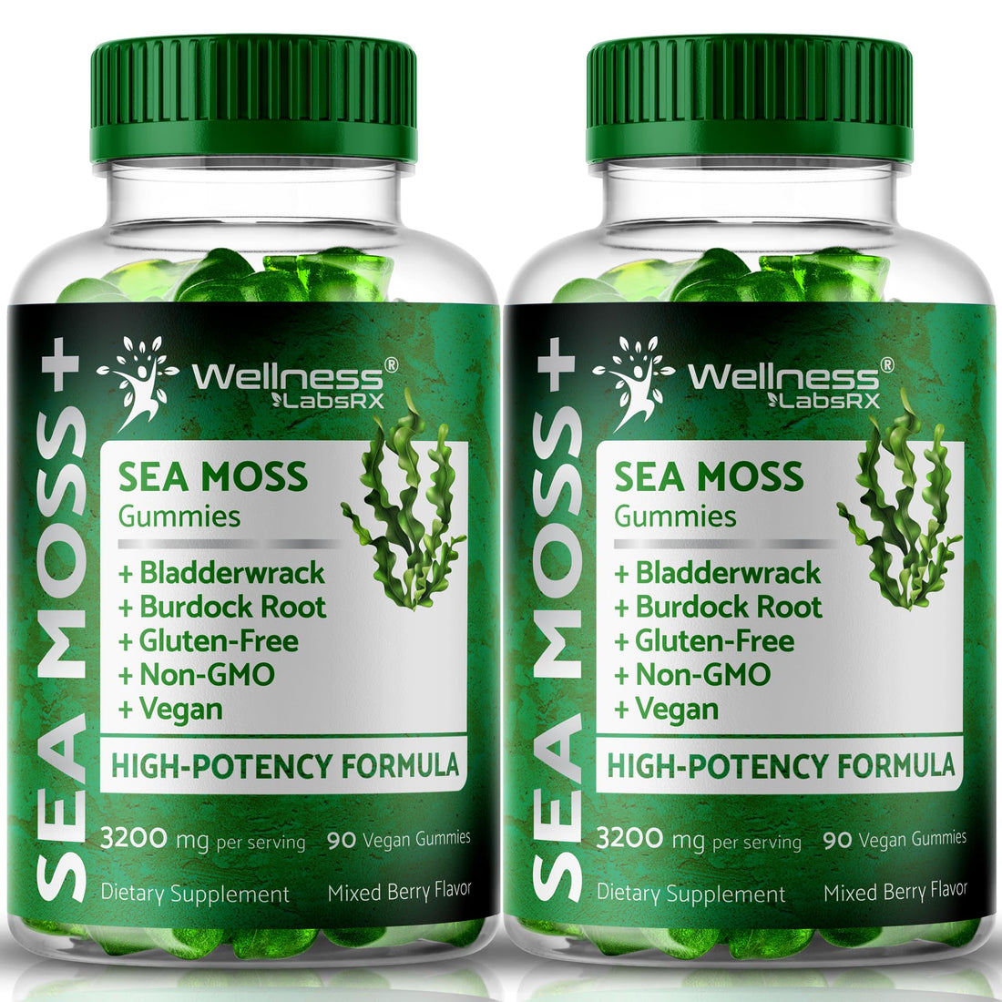 WELLNESS LABSRX Sea Moss Gummies, 3200mg Irish Sea Moss Mixed Berry Flavor with Maximum Potency Bladderwrack and Burdock Root - Supports Skin, Energy and Immunity - 180 Count WELLNESS LABSRX Au supplements