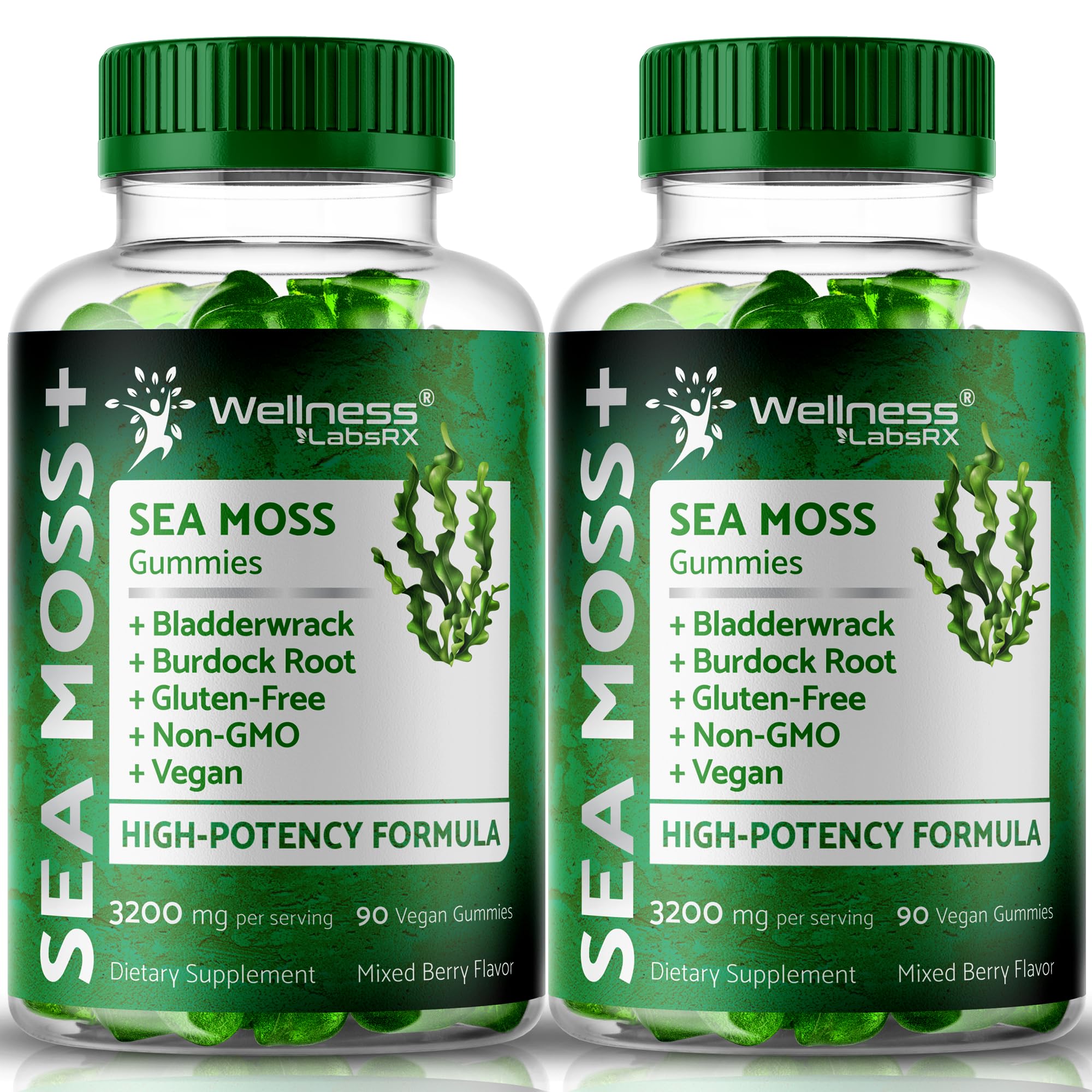 WELLNESS LABSRX Sea Moss Gummies, 3200mg Irish Sea Moss Mixed Berry Flavor with Maximum Potency Bladderwrack and Burdock Root - Supports Skin, Energy and Immunity - 180 Count WELLNESS LABSRX Au supplements