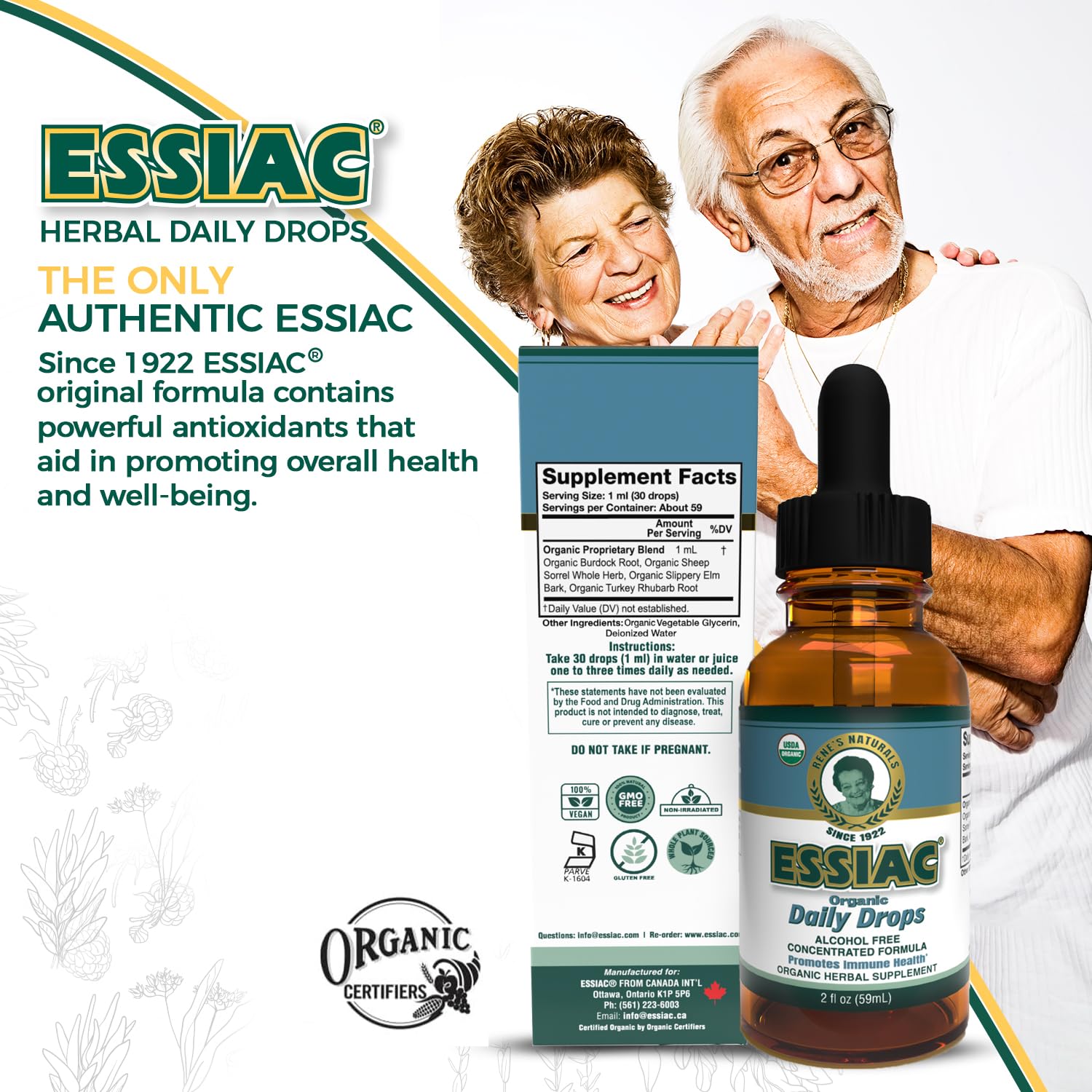 Essiac Original Tea USDA Organic Daily Drops for Enhanced Lymphatic Drainage and Immune Support | Alcohol Free Concentrated Formula | 2oz (59ml) Essiac Au supplements