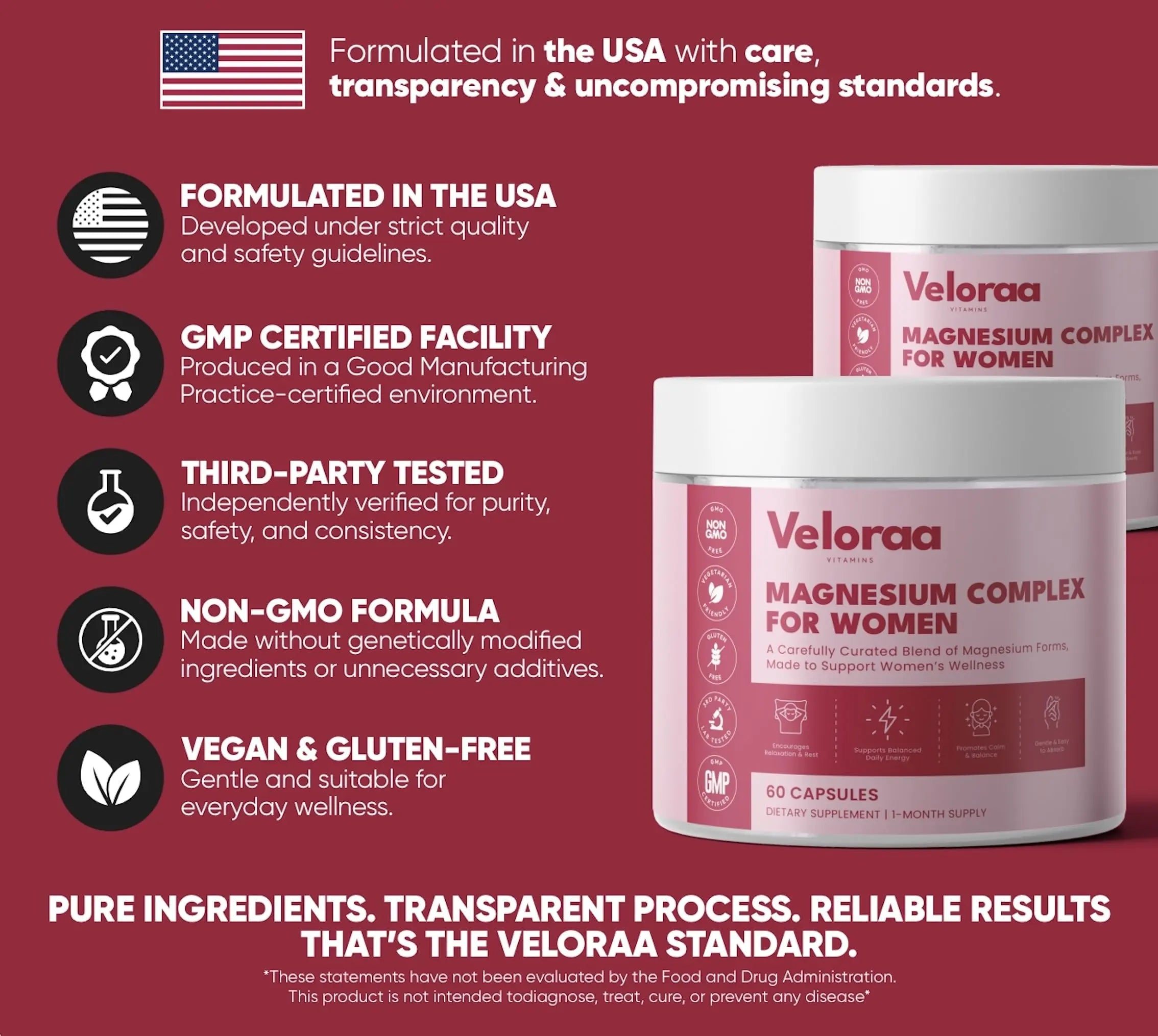 Premium Magnesium Complex for Women 60 Capsules | Complete 3-in-1 with Magnesium Glycinate Citrate & Malate Supports Calm, Digestion, Energy Vegan & Non-GMO Supplement | Veloraa Veloraa Au supplements