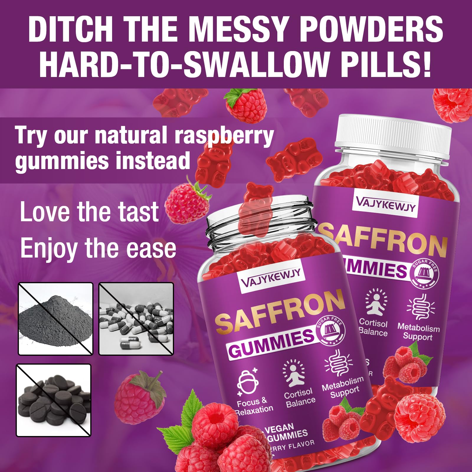 VAJYKEWJY Saffron Gummies (88.5 mg) with Magnesium — Enhanced with St. John’s Wort, Rhodiola, Ashwagandha & Vitamins B6, B12, D3 for Mood & Focus Support — 120 Count VAJYKEWJY Au supplements