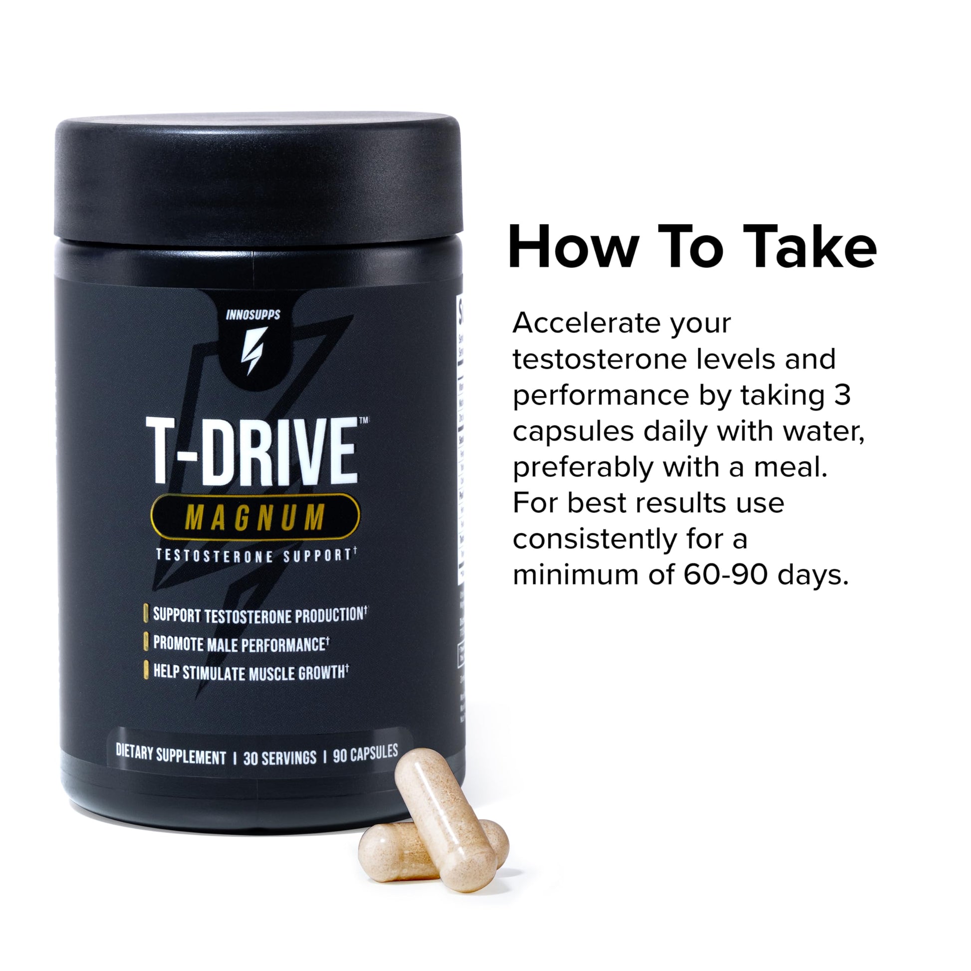 InnoSupps T-Drive Magnum Testosterone Booster Enhance Peak Performance Amplify Muscle Growth, Increase Libido & Energy Levels, Horny Goat Weed Tongkat Ali, Zinc, Fenugreek, Fat Burner 90 Caps/30 Days InnoSupps Au supplements
