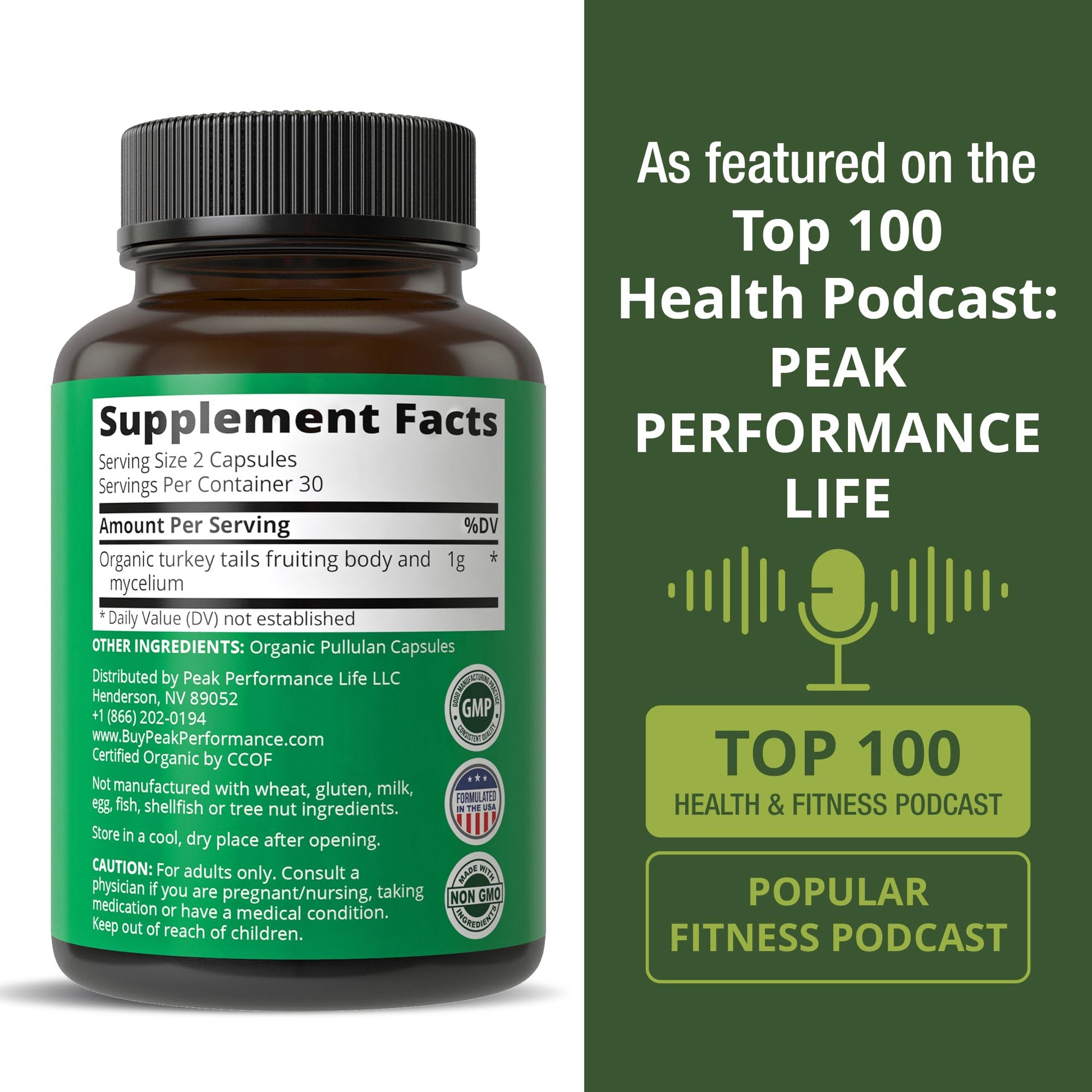 Peak Performance Organic Turkey Tail Capsules - USA Grown Made with Real Turkey Tail Mushroom. Immune System Support Naturally Harvested Mushroom Supplements for Immunity. Vegan Supplement Extract Peak Performance Au supplements