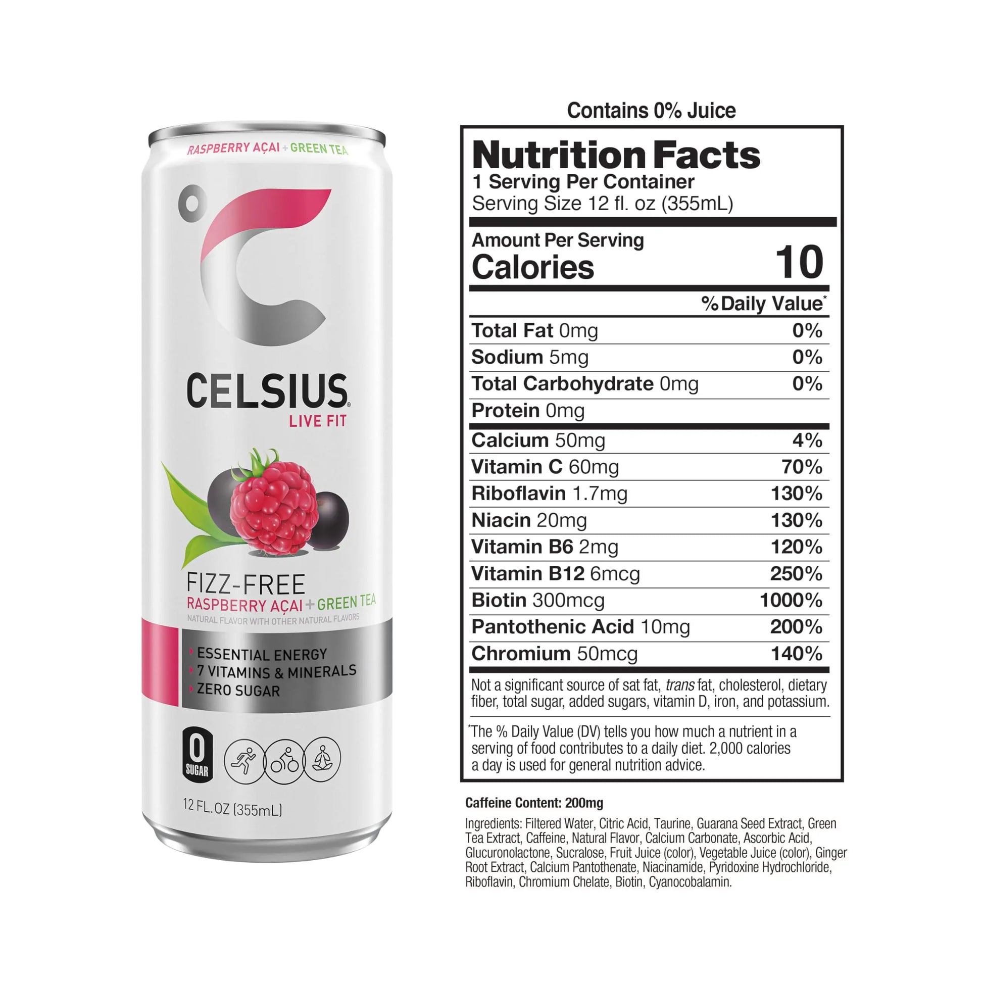 CELSIUS Raspberry Acai Green Tea, Functional Essential Energy Drink 12 Fl Oz (Pack of 12) Packaging may vary CELSIUS Au supplements