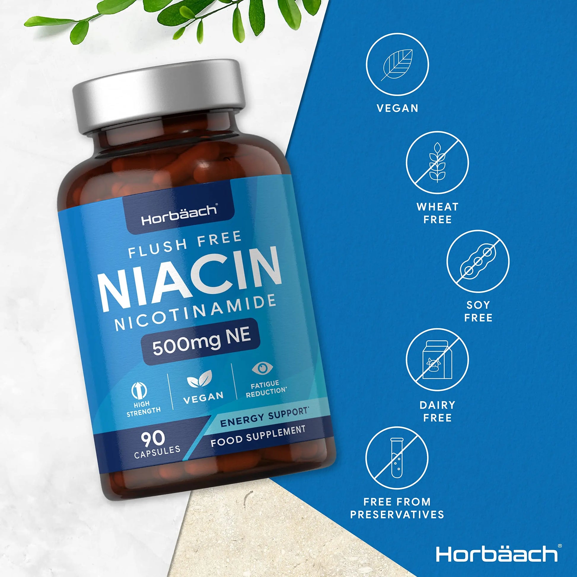 Vitamin B3 Niacin 500mg | 90 Vegan Capsules | Flush Free Nicotinamide Supplement Horbäach Au supplements