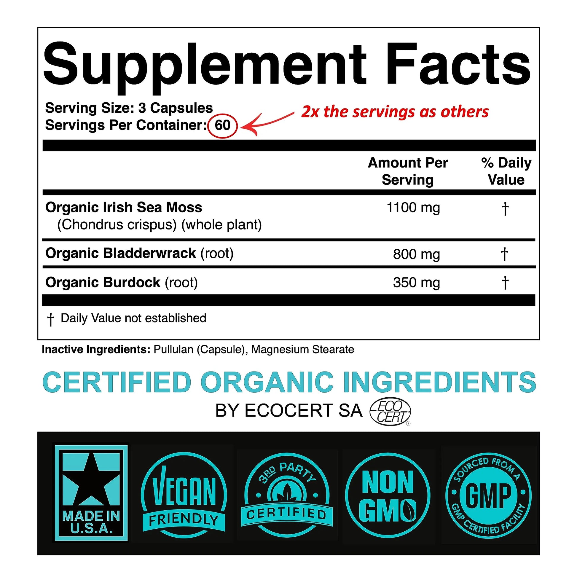 Certified Organic Sea Moss Capsules 2250mg Wildcrafted Irish Sea Moss Burdock Root SPARTIS Au supplements
