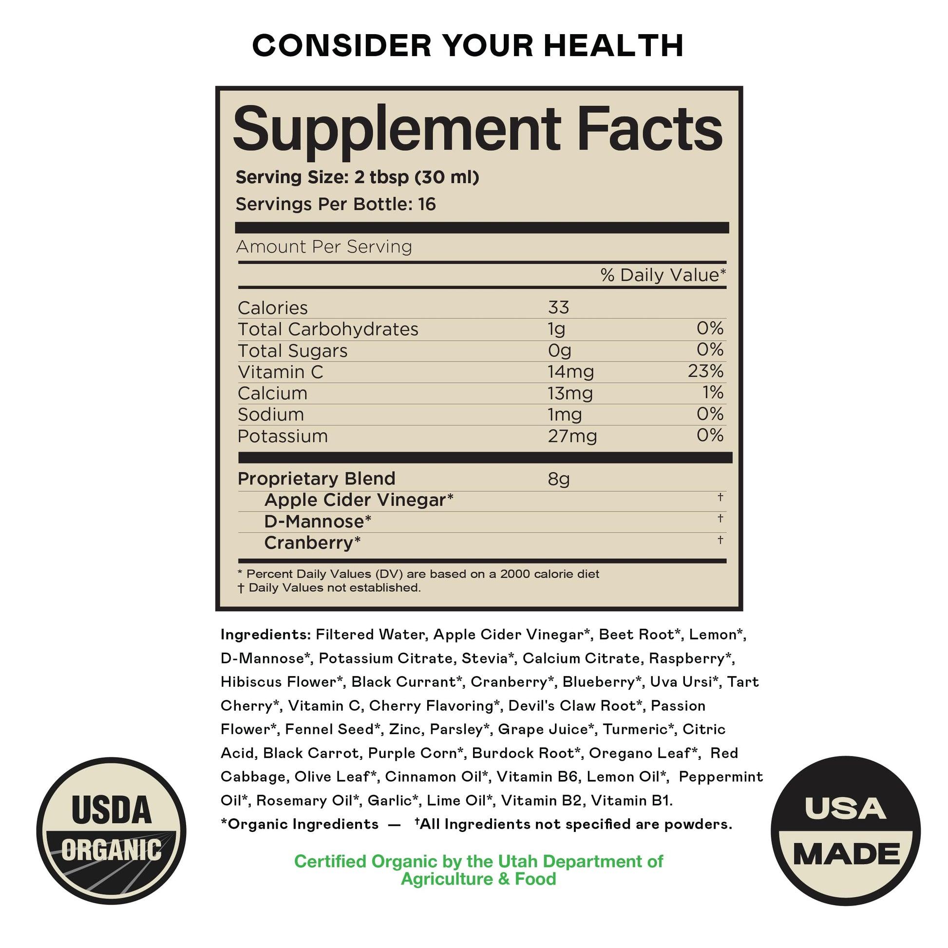 Complete Natural Urinary Tract Complete 8oz - Liquid Supplement for Urinary Tract Health with Organic Cranberry, D-Mannose, Beet Root, Fennel Seed, and Turmeric Complete Natural Products Au supplements