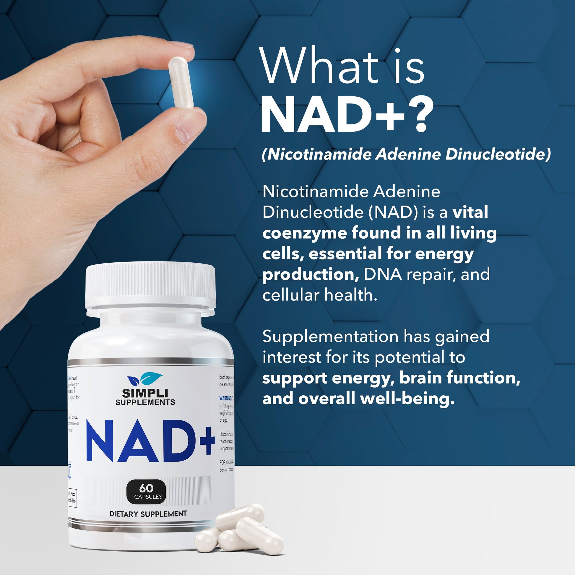 NAD Supplement for Anti-Aging and Cell Regeneration | NAD Booster 500mg Per Serving | NMN Supplement Alternative | Similar to Nicotinamide Riboside | 60 Capsules (30 Day Supply) Simpli Supplements Au supplements