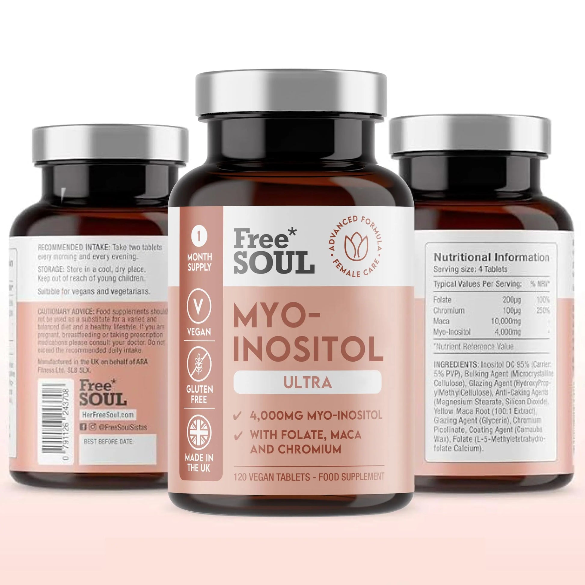 Free Soul Myo-Inositol Ultra Supplement with 4,000mg Myo-Inositol, 200ug Folate, 100ug Free Soul Au supplements