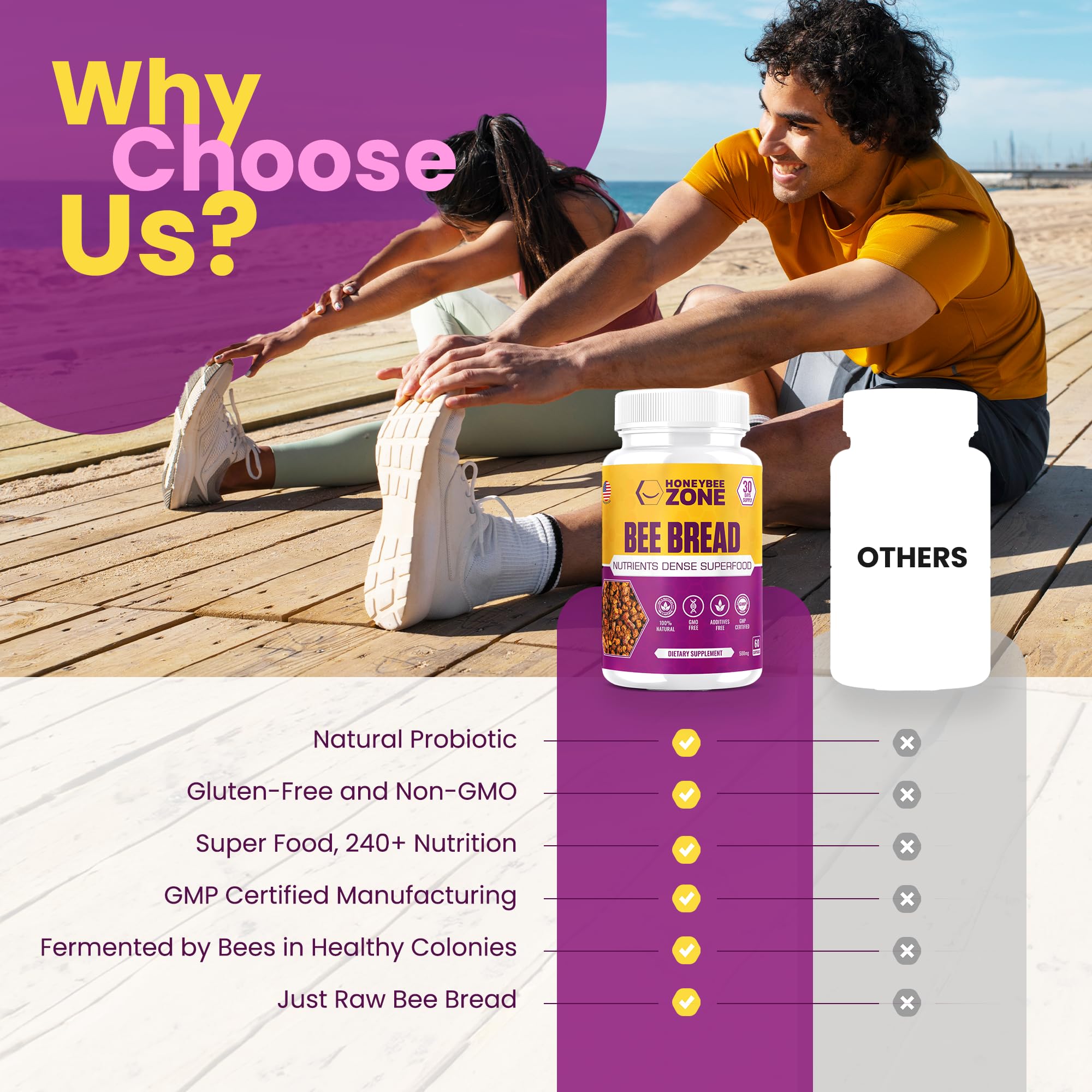 HONEYBEEZONE-Bee Bread Capsules – Nutrient-Rich Superfood for Energy Boost, Immune Support Supplement | Non-GMO, Gluten-Free, 60 Easy-to-Swallow Veggie Capsules HONEYBEEZONE Au supplements