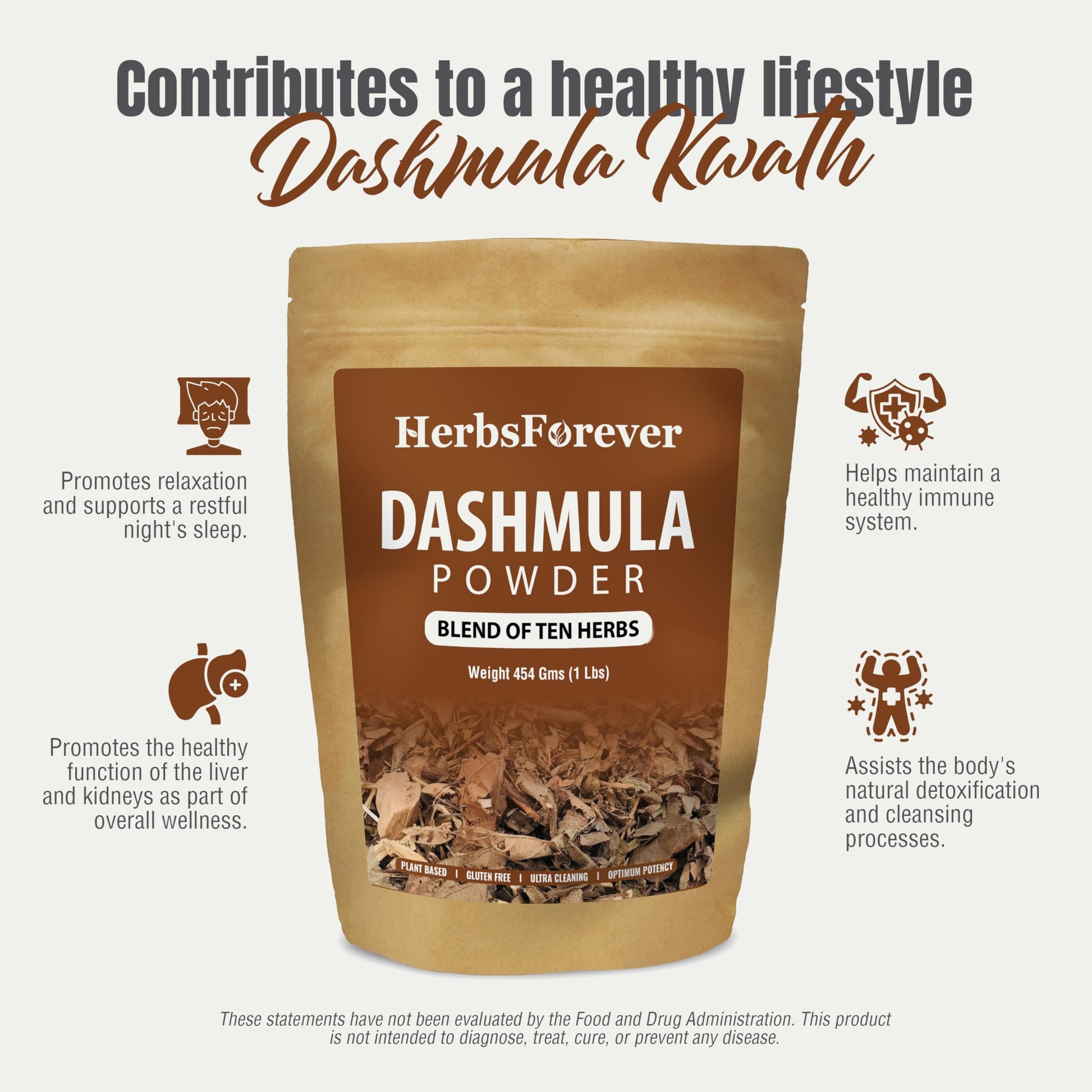 Herbsforever Dashmula Cut and Sifted (Coarse/Kawth) Herbs for Tea - Joint Comfort, Vata Calming, Female Postpartum Cycle & Wellness, Ten Authentic Ayurvedic Roots, Non GMO, Vegan 454g,1 lbs,Dashmool Herbsforever Au supplements