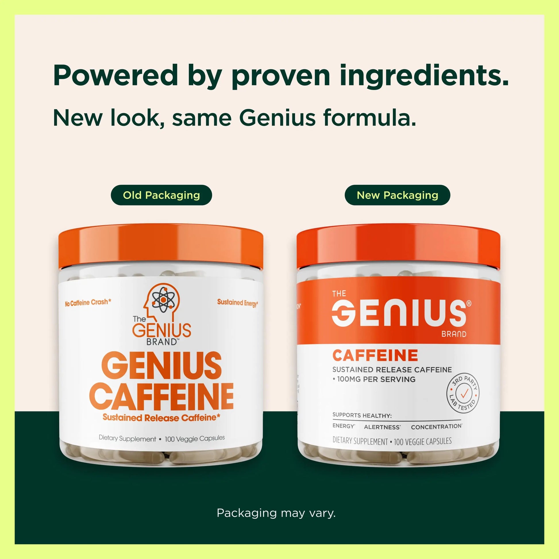 Genius Caffeine - Sustained-Release Microencapsulated Caffeine Pills for Smooth, Long-Lasting Energy & Focus - No Jitters or Crash - 100mg per Capsule - 100 Servings - Natural Performance Booster The Genius Brand Au supplements