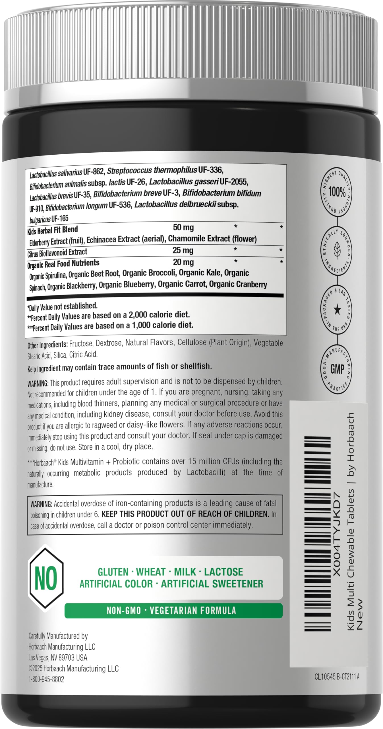 Horbäach Kids Multivitamin with Probiotics | 100 Chewable Tablets | Fruit Punch Flavor | Vegetarian, Non-GMO, Gluten Free Children's Supplement Horbäach Au supplements