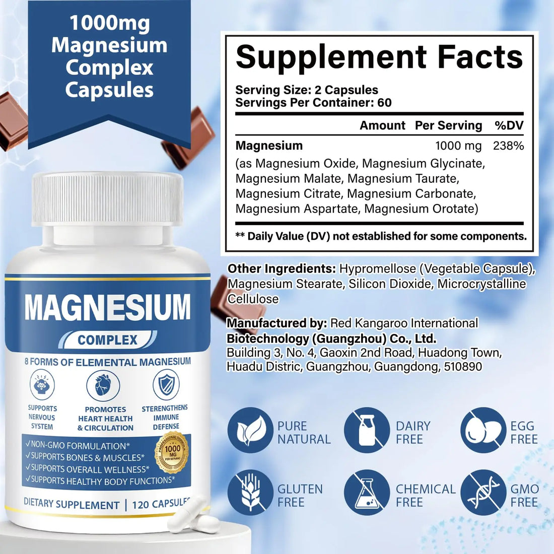 1000mg Magnesium Complex 8 in 1 for Women & Men – Magnesium Glycinate, Citrate, Malate, Taurate, Oxide, Carbonate, Aspartate, Orotate – Vegan Non-GMO, for Sleep, Fatigue & Heart Health, 120 Capsules BOSNETHUINH Au supplements