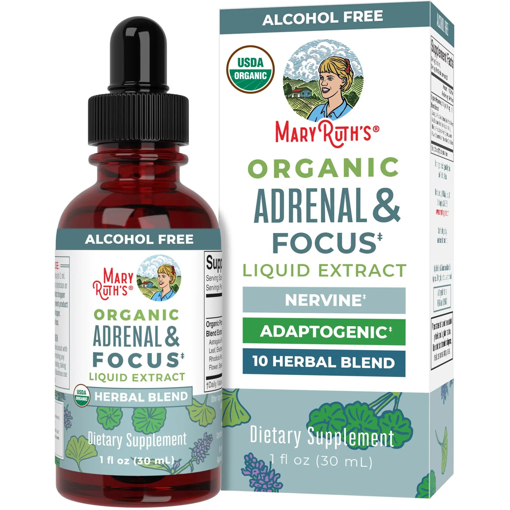 MaryRuth Organics - USDA Organic Brain Nootropic Supplement for Adults with Ginkgo Biloba & Astragalus | Focus & Adrenal Support | Brain & Memory Drops | Vegan | Non-GMO | Gluten Free | 30 Servings MARYRUTH'S Au supplements