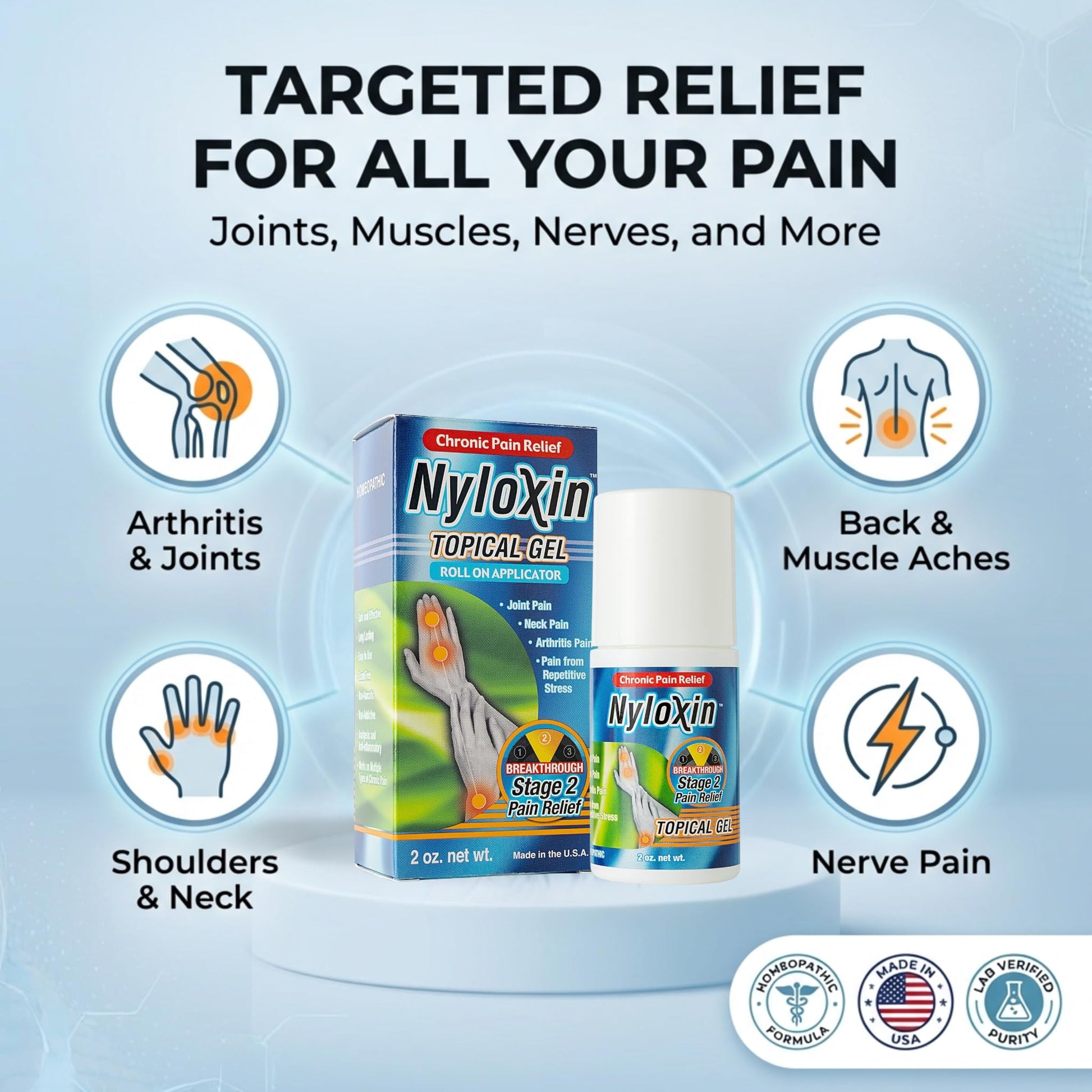 Nyloxin Extra Strength Roll-On Arthritis Pain Relief Gel, Back Pain Relief, Neuropathy Pain Relief, Nerve Pain Relief, Knee Pain Relief, Foot Pain Relief, Muscle Pain Relief, Joint Pain (2 oz) Nyloxin Au supplements