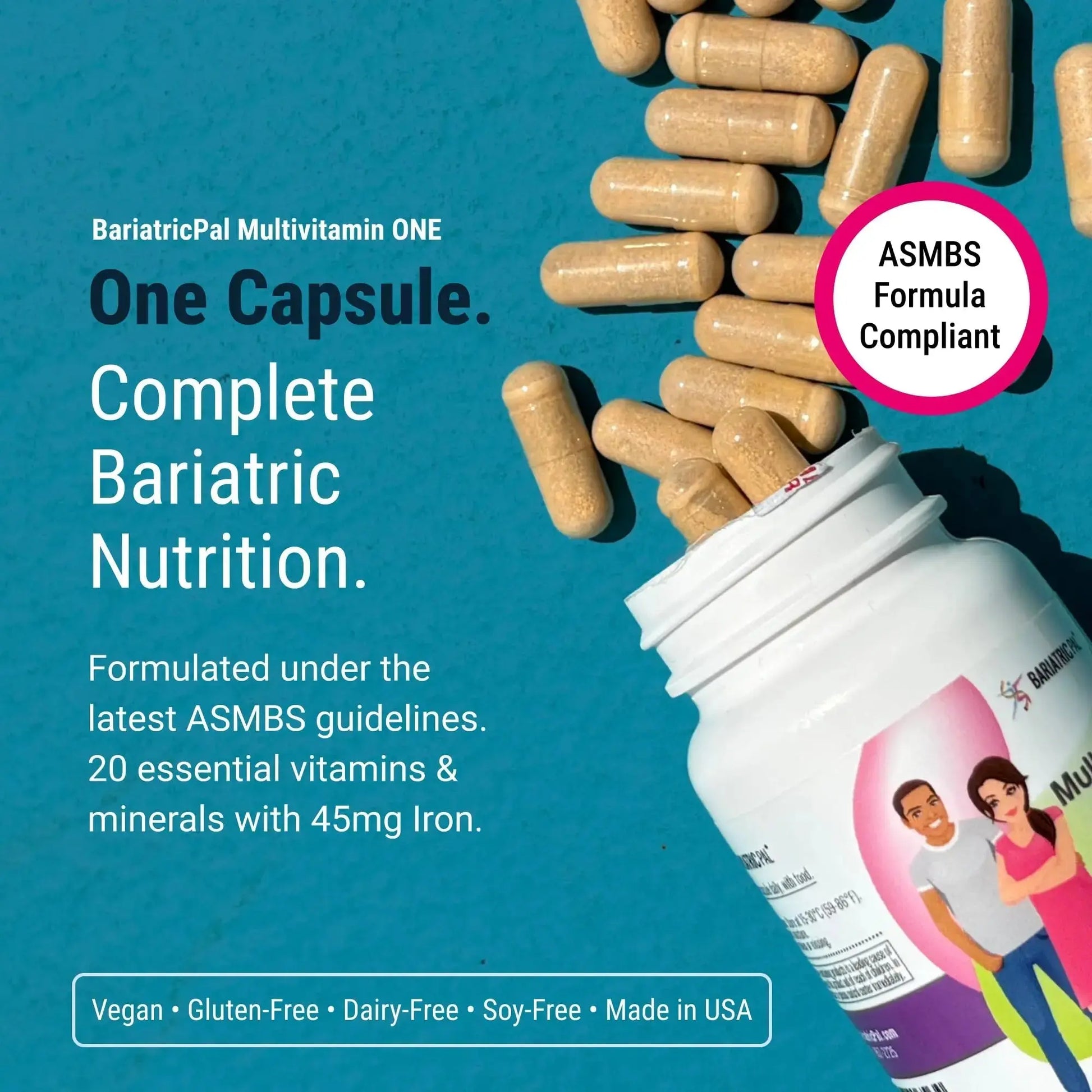 BariatricPal Multivitamin ONE 1 per Day! Bariatric Multivitamin Capsule with 60 mg of Iron | Easy to Swallow Capsule | BariatricPal Au supplements
