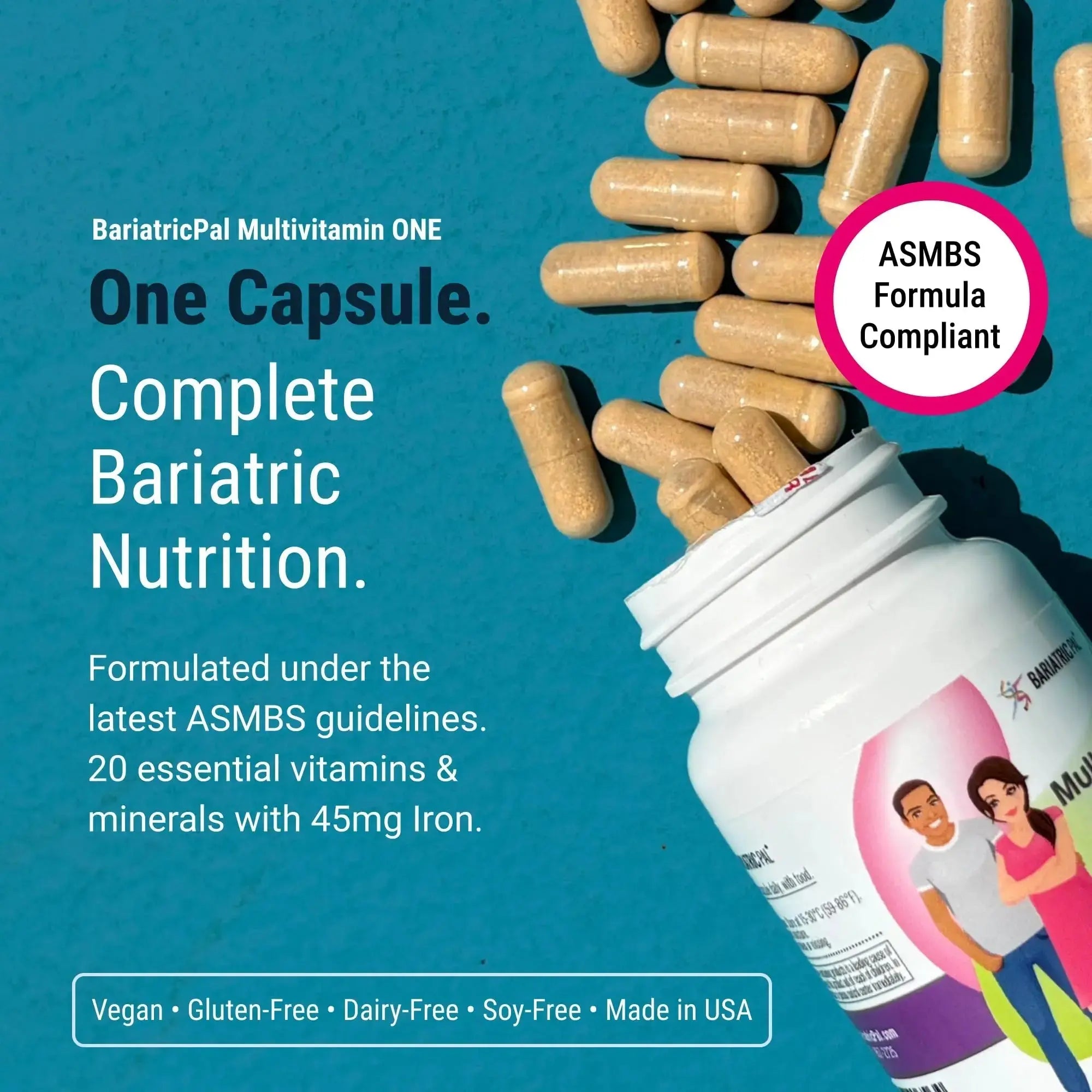 BariatricPal Multivitamin ONE 1 per Day! Bariatric Multivitamin Capsule with 18 mg of Iron | Easy to Swallow Capsule | BariatricPal Au supplements