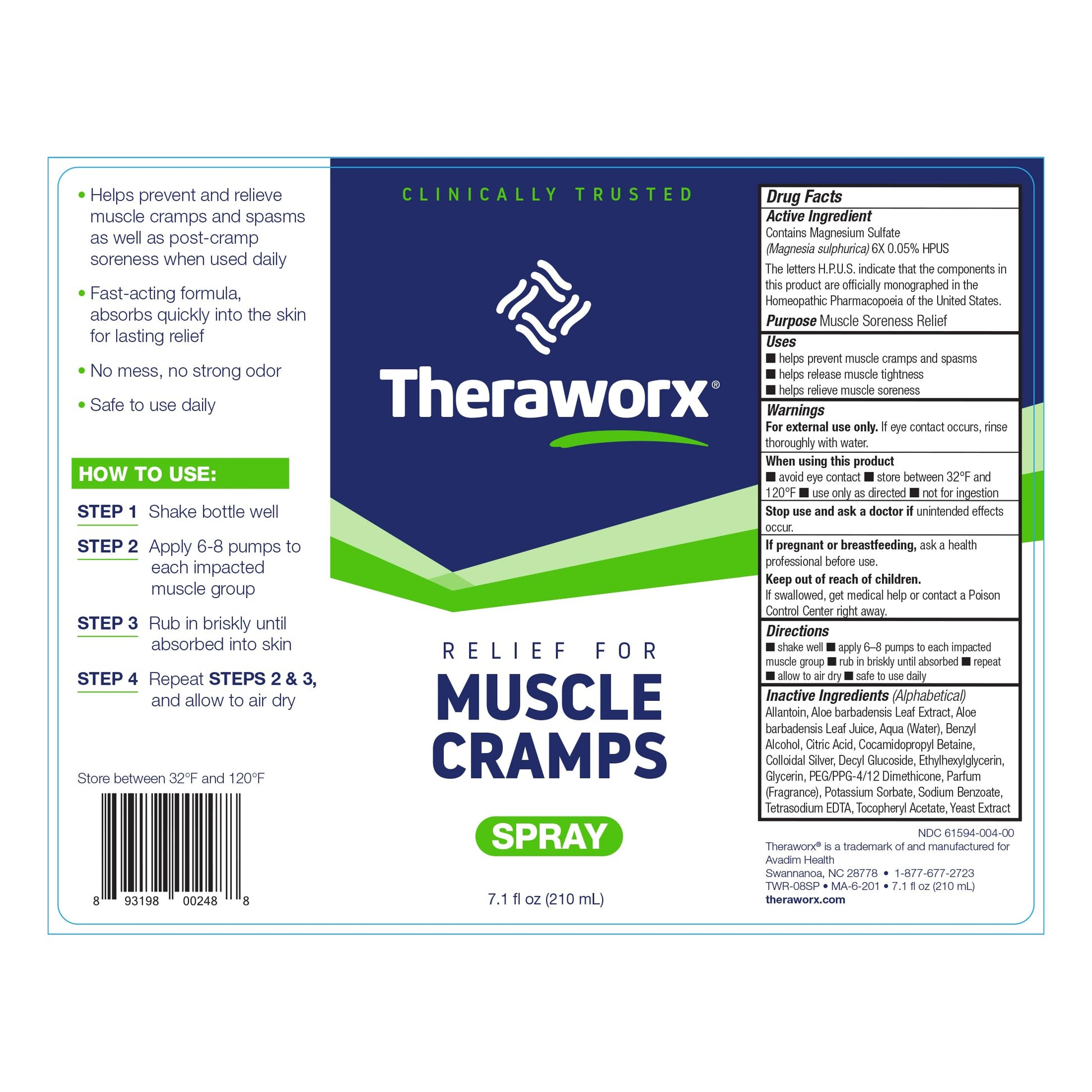 Theraworx Relief for Muscle Cramps Spray Fast-Acting Muscle Spasm, Leg Soreness with Magnesium Sulfate - 7.1 oz - 1 Count Theraworx Au supplements