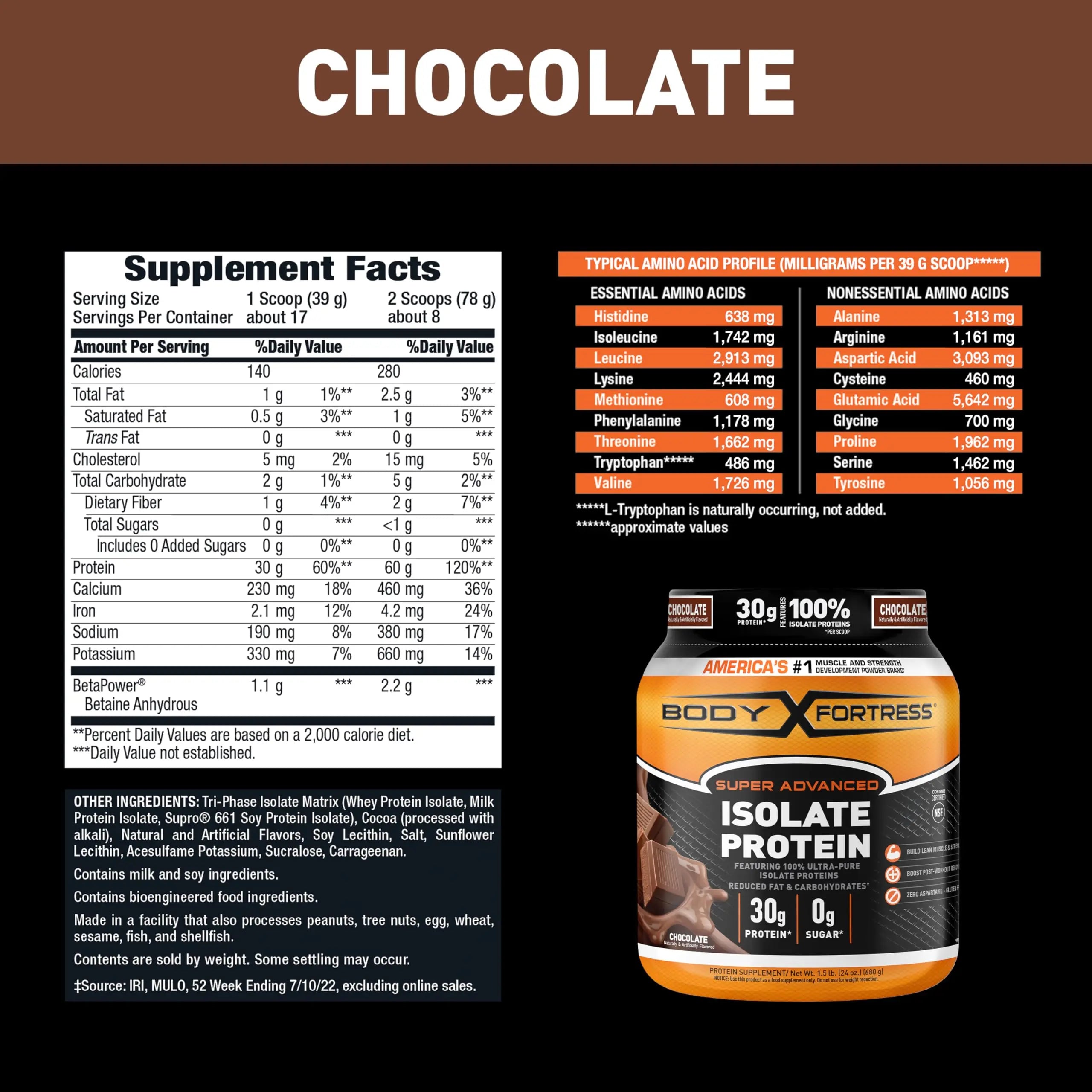 Body Fortress Super Advanced Isolate Protein, Chocolate Protein Powder Supplement Body Fortress Au supplements