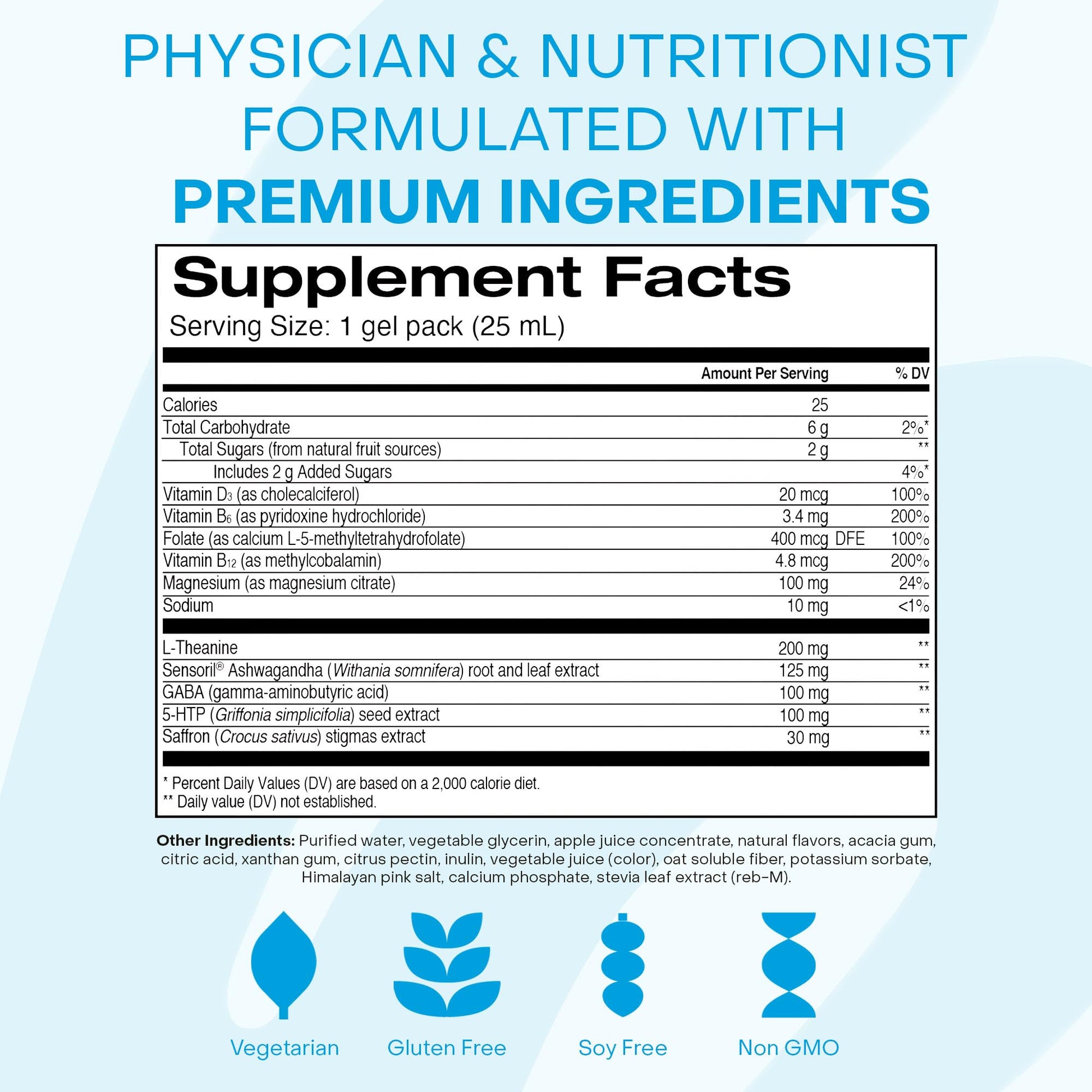 Healthycell Calm Mood Daily Liquid Supplement - Cortisol Manager & Mood Support Supplement for Stress with Ashwagandha, L-Theanine, Magnesium, 5-HTP, GABA & Saffron - 30 Gel Packs Healthycell Au supplements