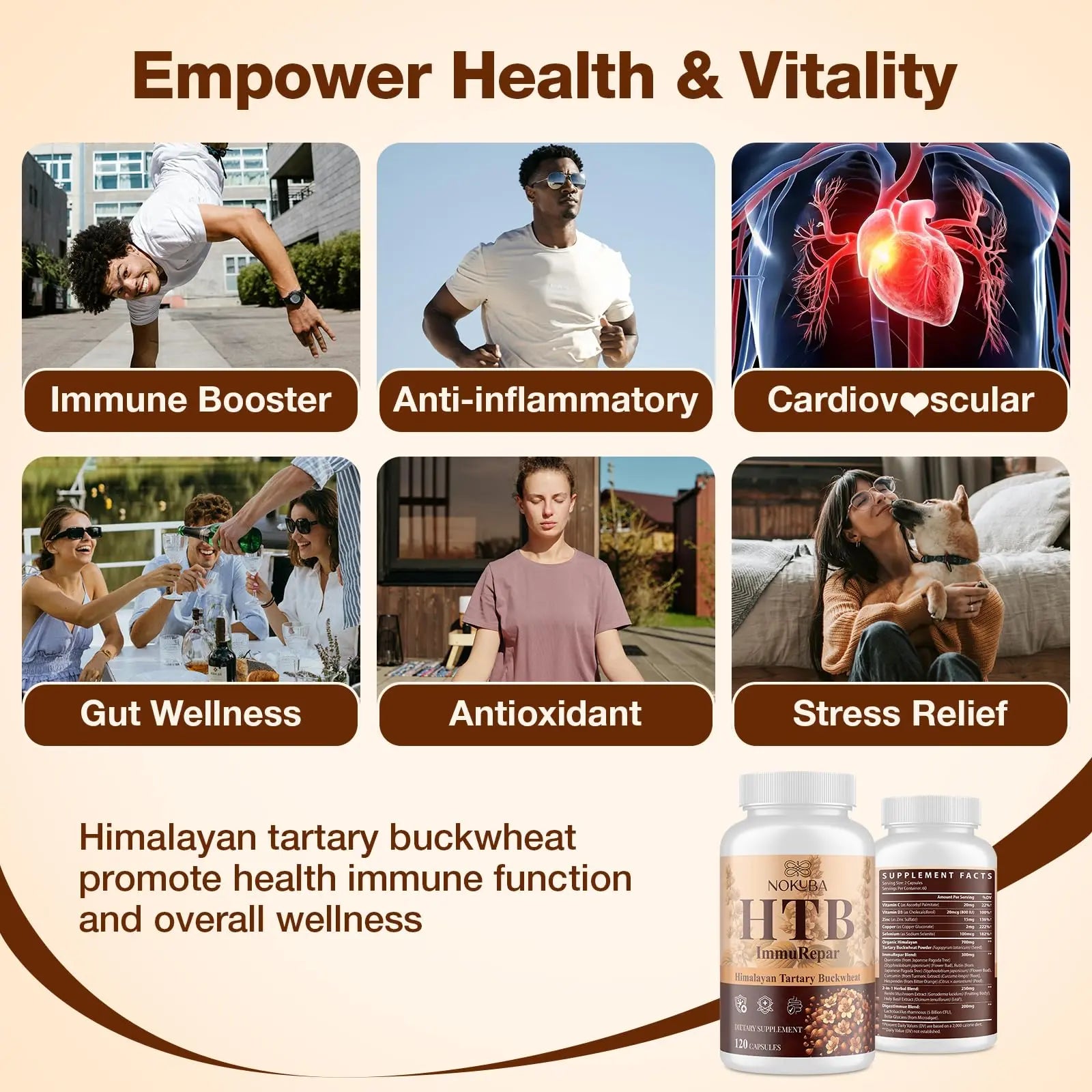 Nokuba Polyphenols Supplement for Immune Support | Himalayan Tartary Buckwheat Sourced | Polyphenol Superfood with Quercetin, Curcumin | Immune Booster, Antioxidant, Anti-inflammatory - 120 Capsules Nokuba Au supplements