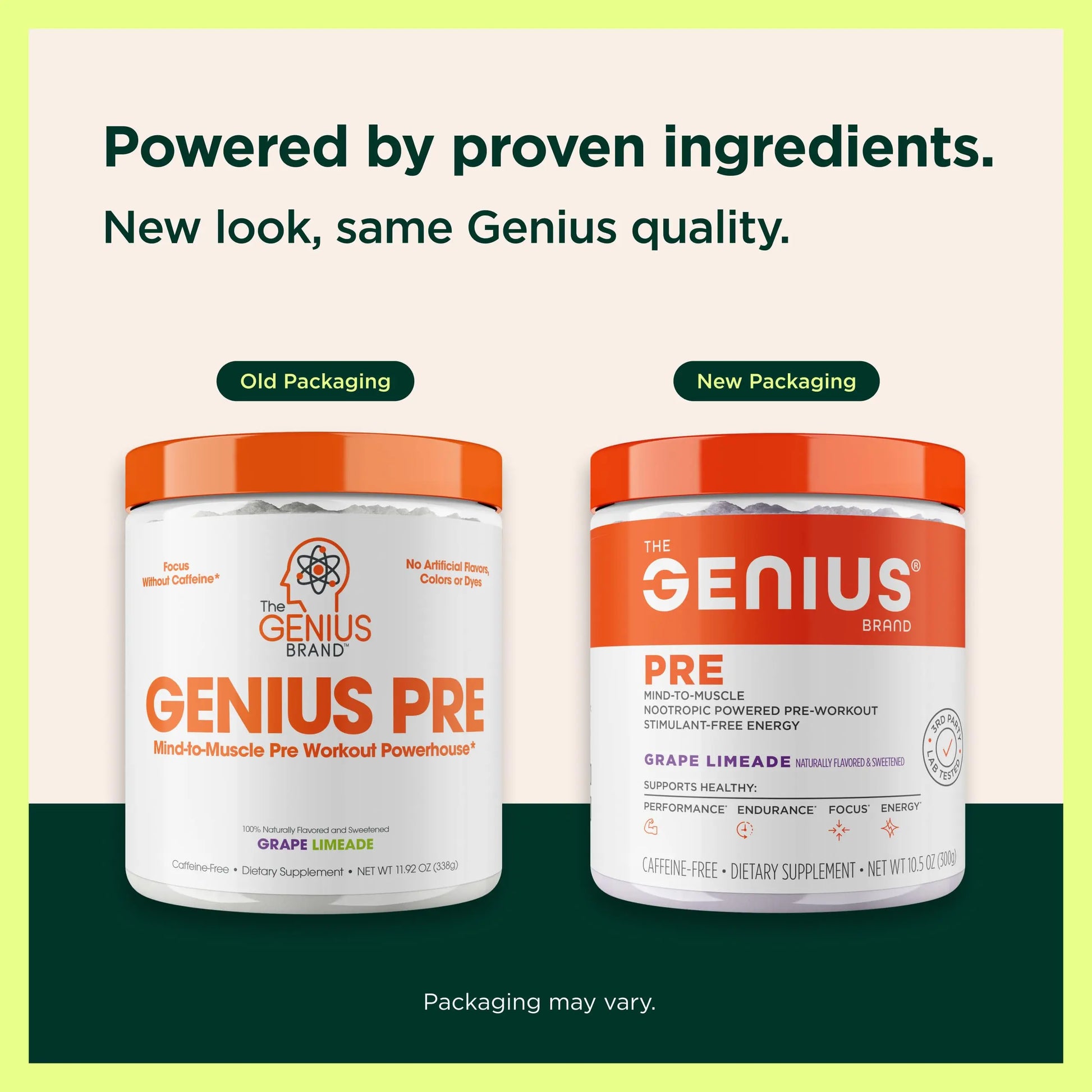 Genius Pre Caffeine-Free Pre Workout Boosted Energy, Focus, Performance Nootropic Formula AlphaSize, Citrulline Malate, CarnoSyn Beta Alanine Endurance, Stamina, Recovery, 20 Servings - Grape Limeade The Genius Brand Au supplements