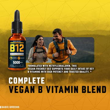 Vitamin B12 Sublingual Liquid Drops 5000 mcg – Vegan Methyl B-12 Supplement for Energy & Focus – B 12 Vitamin for Women & Men