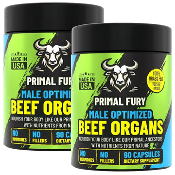 Grass Fed Beef Organ Supplement for Men - Male Optimization Pills - 6 Vital Beef Organs to Drive Prostate Health & Peak Performance, Made in USA, 90 Capsules (2 Pack) PRIMAL FURY Au supplements
