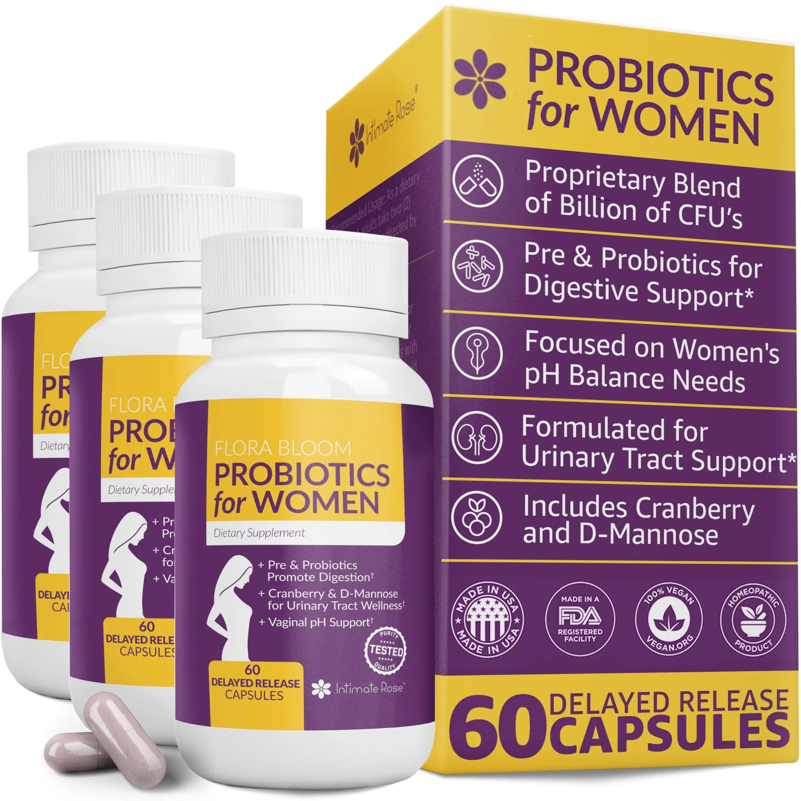 Probiotics for Women- 3 Pack(180 Capsules) - Ultimate Flora Bloom Probiotic Supplement for Women Intimate Rose Au supplements