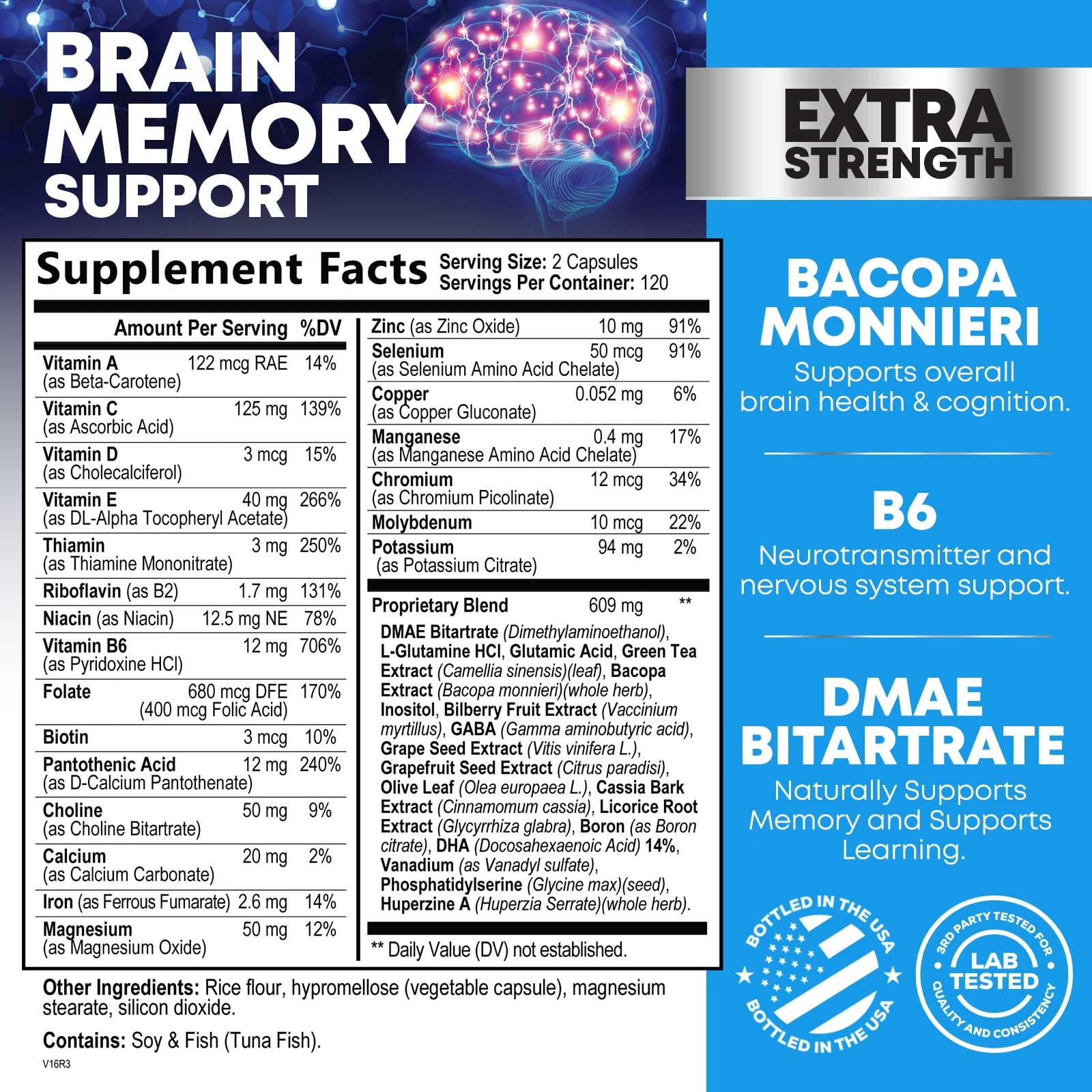 Brain Memory Supplement Pills - 3X Strength Nootropics for Concentration, Clarity & Focus Support - Brain Health Cognitive Vitamins with Bacopa, Phosphatidylserine & DMAE, Brain Booster - 240 Capsules Nature's Nutrition Au supplements