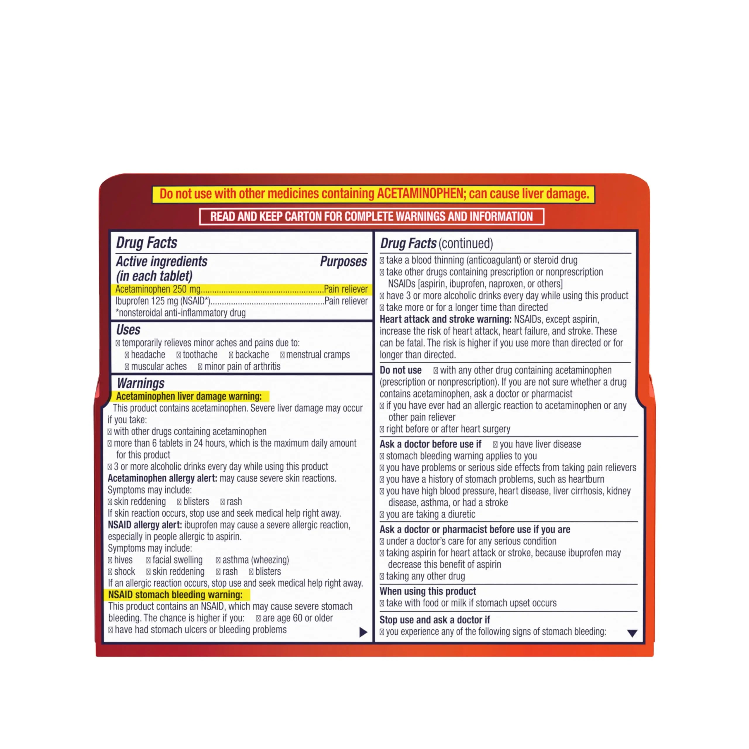Motrin Dual Action with Tylenol, Ibuprofen & Acetaminophen Fast-Acting Dual Action Pain Reliever for Minor Aches & Pains, Ibuprofen (NSAID) 125 mg & Acetaminophen 250 mg, 120 ct Motrin Au supplements