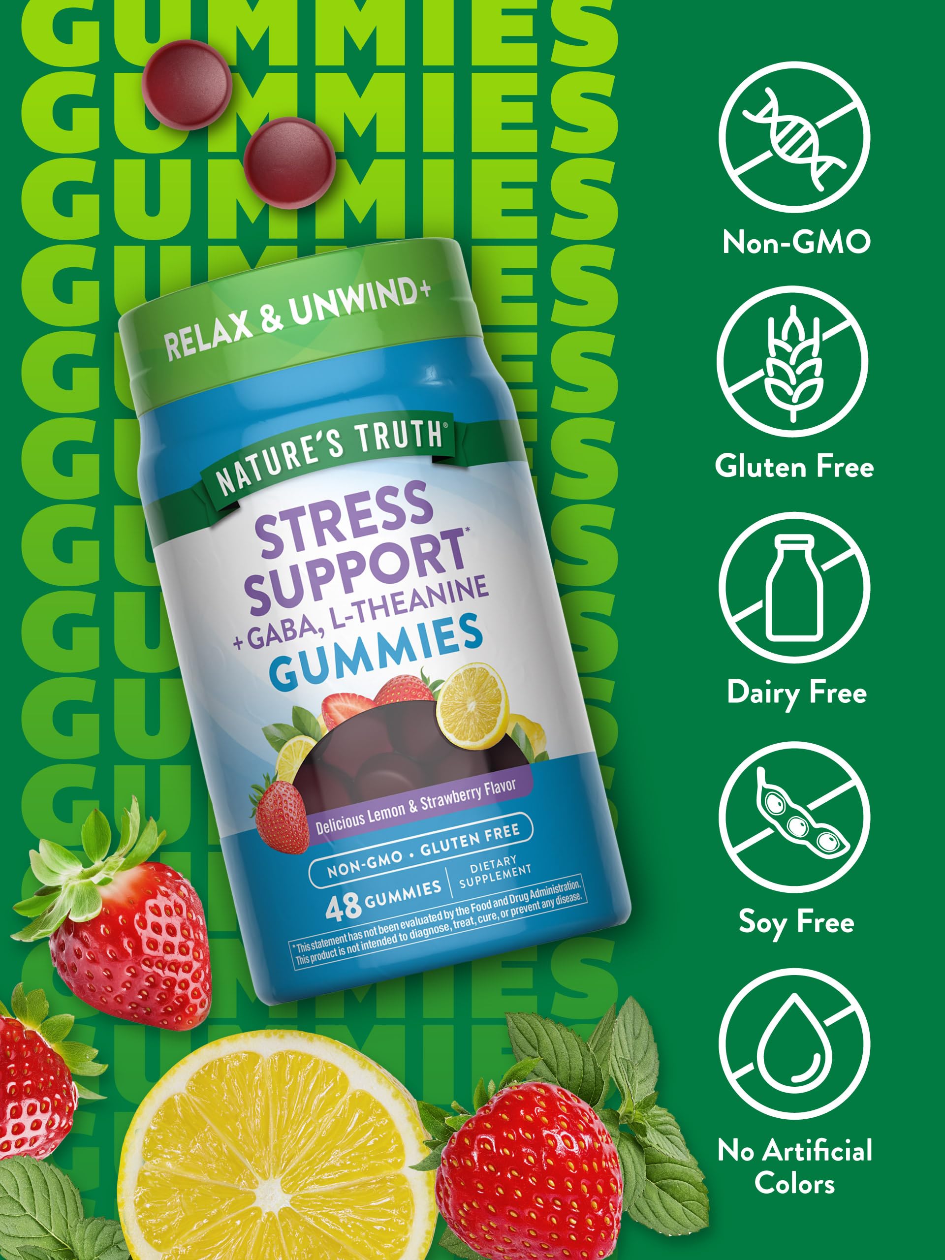Nature's Truth Stress Relief Gummies for Adults | with Gaba, L Theanine, and Lemon Balm | Lemon Strawberry Flavor | Non-GMO & Gluten Free Supplement Nature's Truth Au supplements