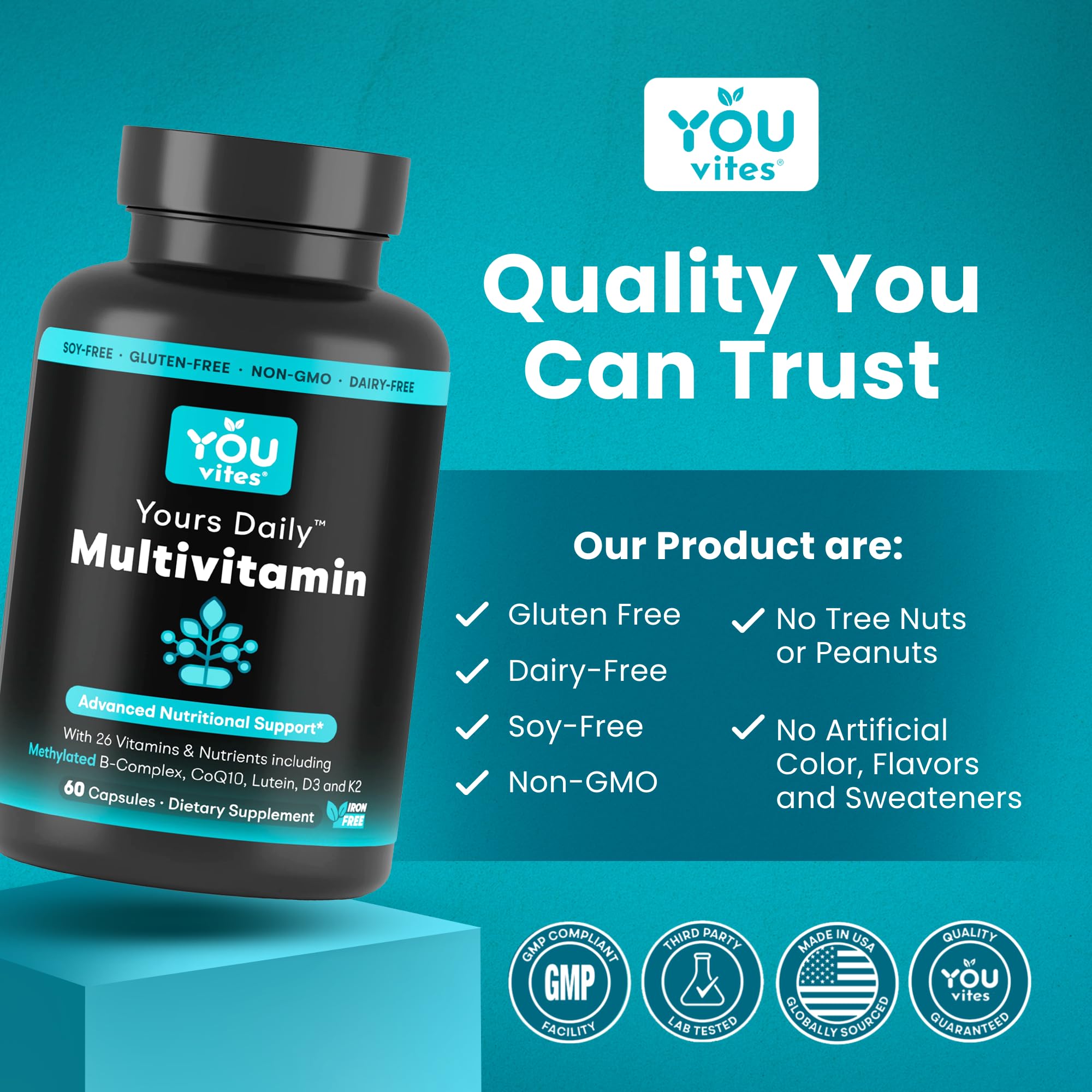 You Vites - Methylated Multivitamin for Men and Women, Methyl Multi Without Iron - 60 Capsules, MTHFR Supplement with Methyl B12, Methylfolate (5-MTHF), CoQ10 for Energy, Heart and Mood Support You Vites Au supplements