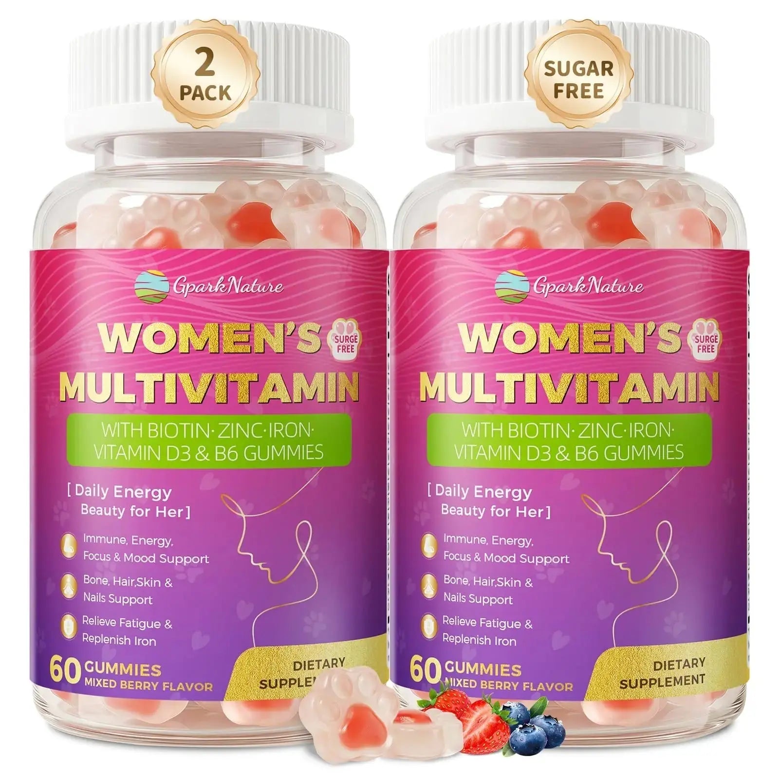 Multivitamin for Women Gummies With Iron, Magnesium, Folate, Biotin, Zinc, Womens Multivitamin Gummy Vitamin D3 A C E, B Complex GparkNature Au supplements