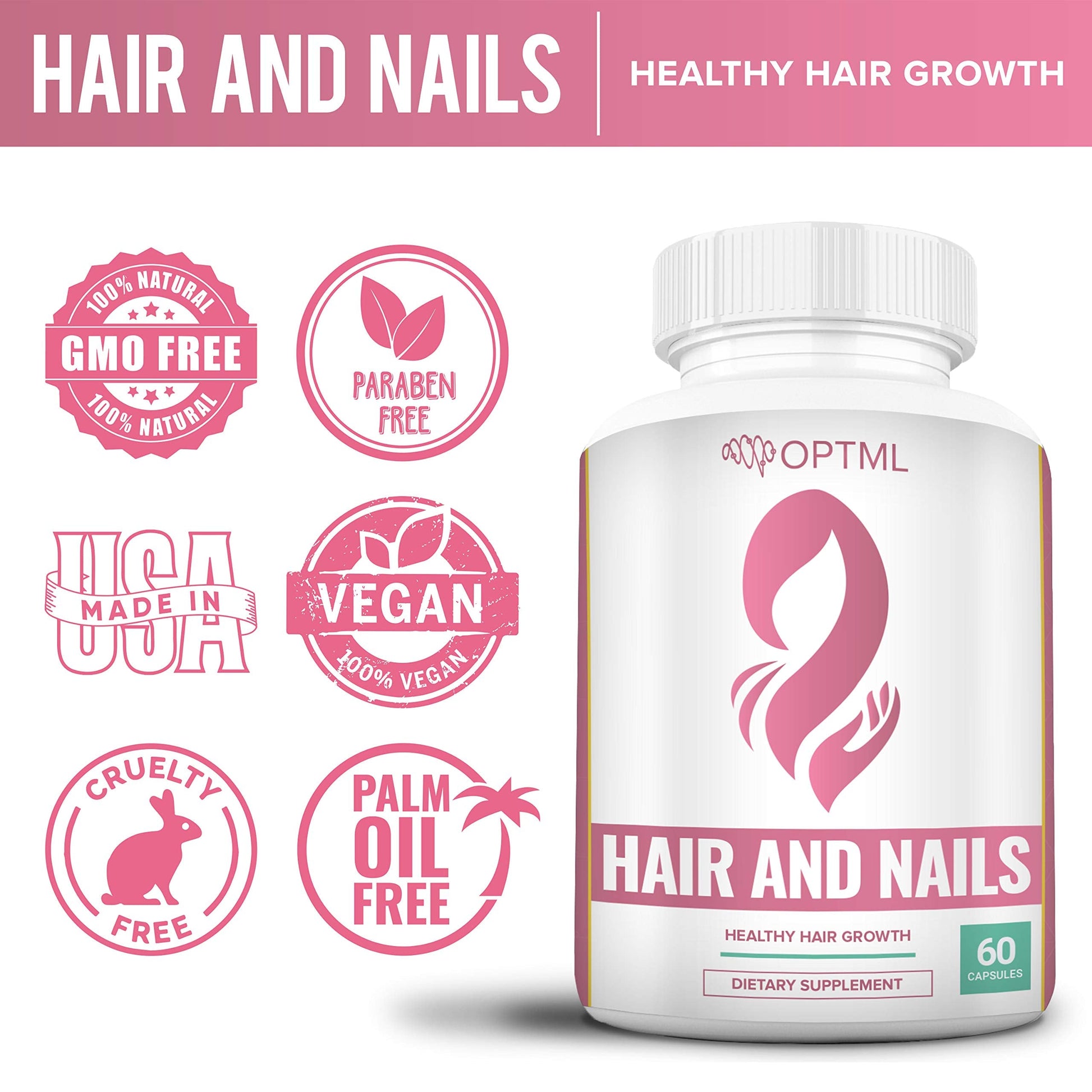 OPTML Hair and Nail Vitamins for Hair Growth and Thickness, Biotin-Infused Hair Pills, Hair Vitamins for Faster Hair Growth and Healthy Nails, for Women and Men, 60 Capsules OPTML Au supplements