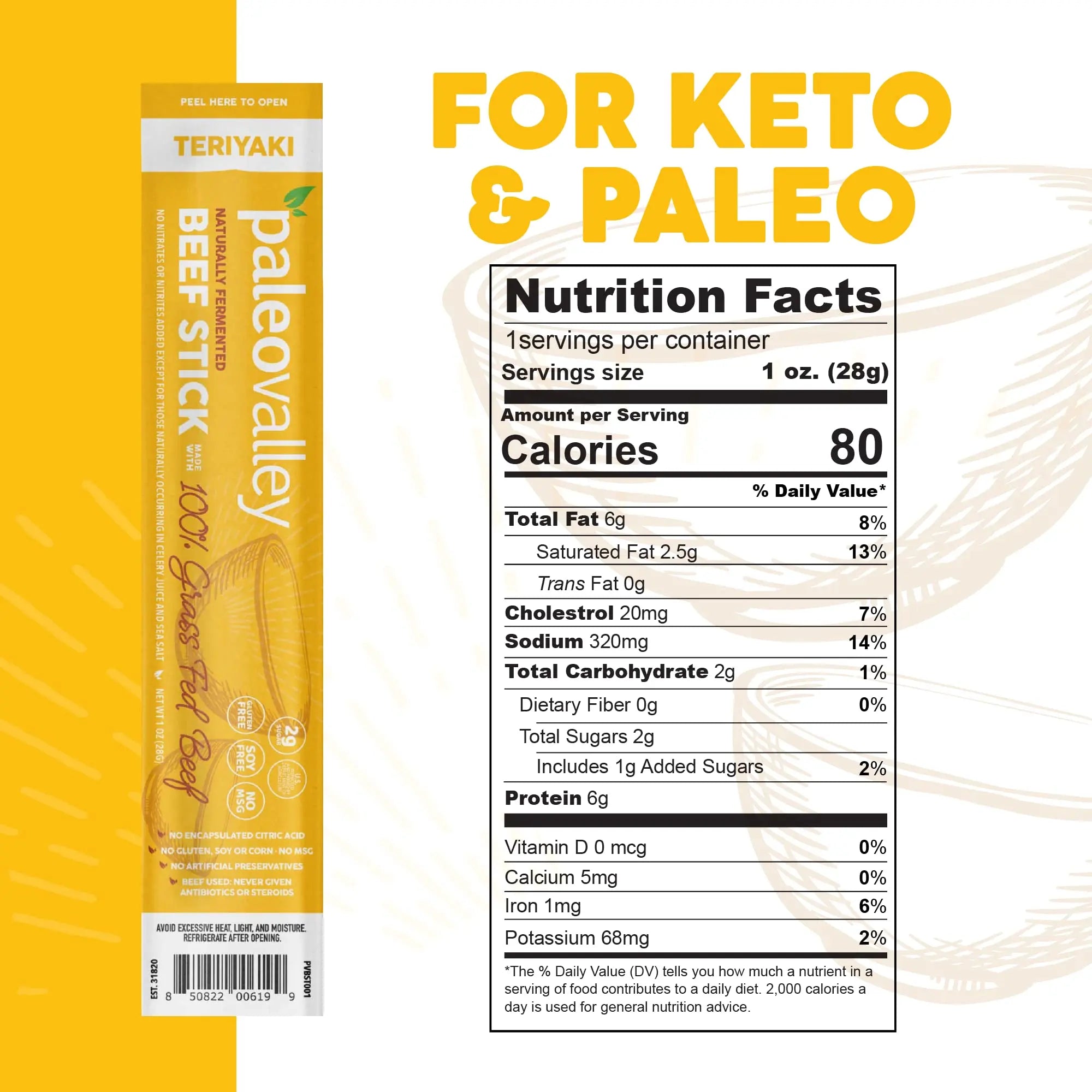 Paleovalley 100% Grass Fed Teriyaki Beef Sticks - Delicious Gluten Free Beef Snack - High Protein Keto Friendly Paleovalley Au supplements