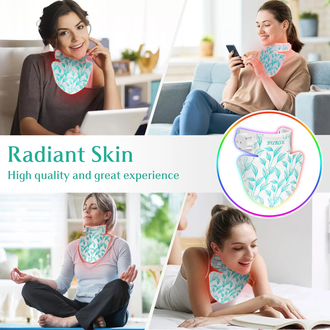 Red Light Therapy for Neck & Décolleté Suitable for Omnilux, Near-Infrared 850 Red Light + 7 Colors Led Light BUBLOC Au supplements