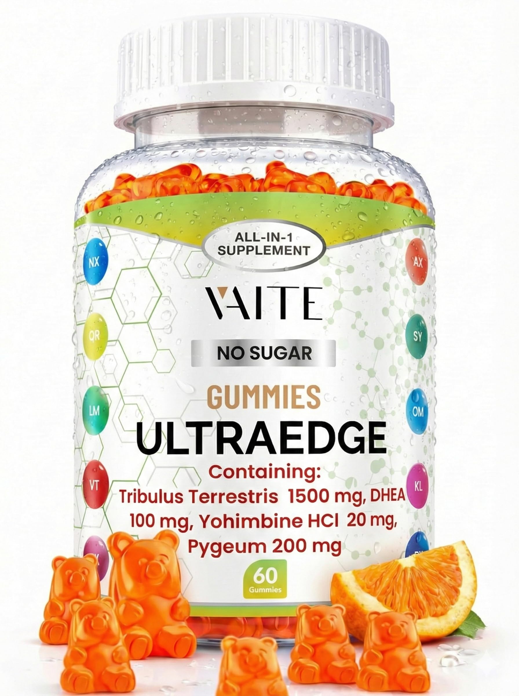 VAITE UltraEdge Herbal Complex Gummies – Tribulus Terrestris 1500mg, DHEA 100mg, Yohimbine HCl 20mg, Pygeum 200mg, Plant-Based Blend, 60 Vegan Gummies, Non-GMO, Gluten-Free, Adult Supplement VAITE Au supplements