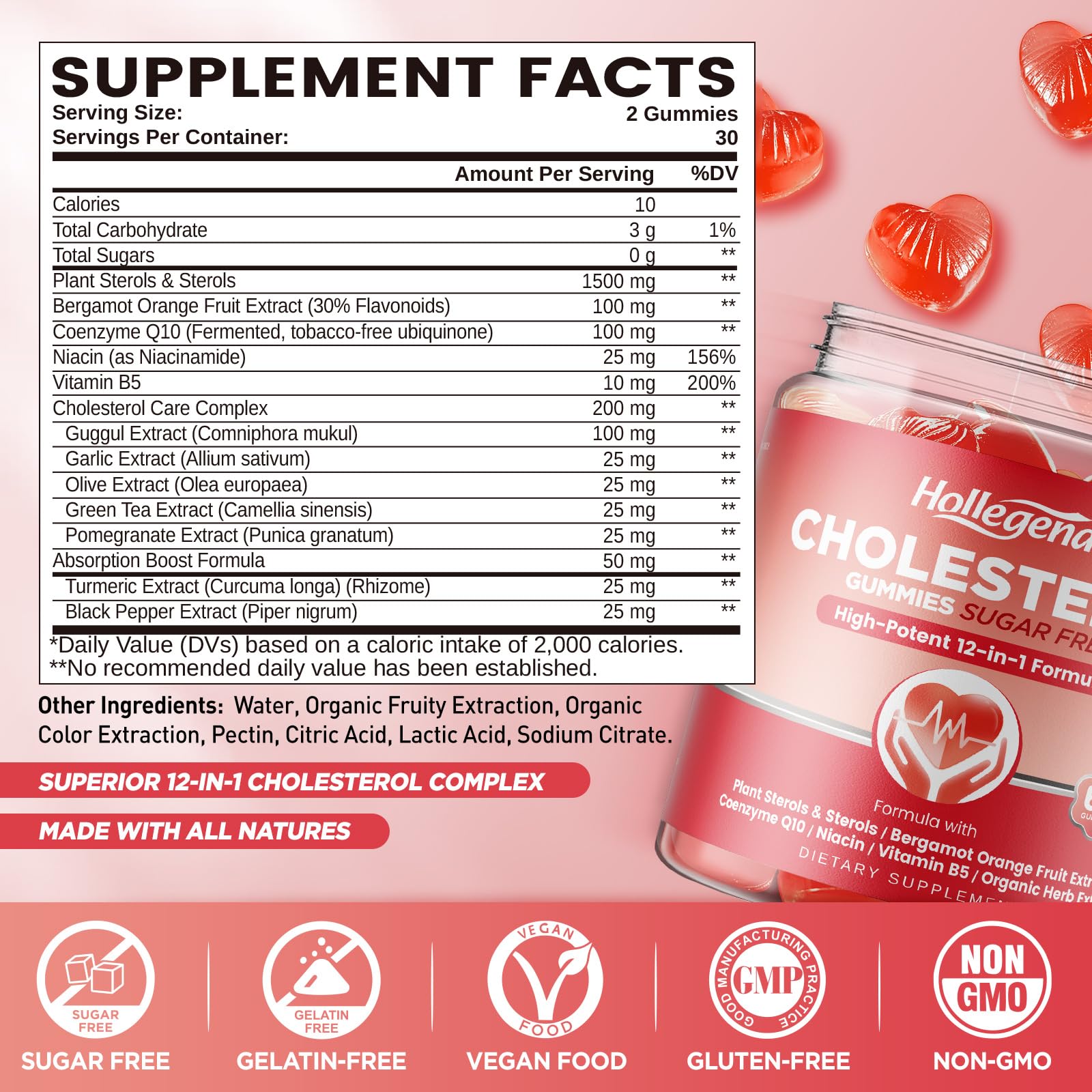 HOLLEGEND Cholesterol Gummies Sugar-Free,12-in-1 Cholesterol Supplements with Plant Sterols,Citrus Bergamot,CoQ10 and Vitamins for Cholesterol Health, Vegan, Mixed Berry Flavor, 60 Counts HOLLEGEND Au supplements