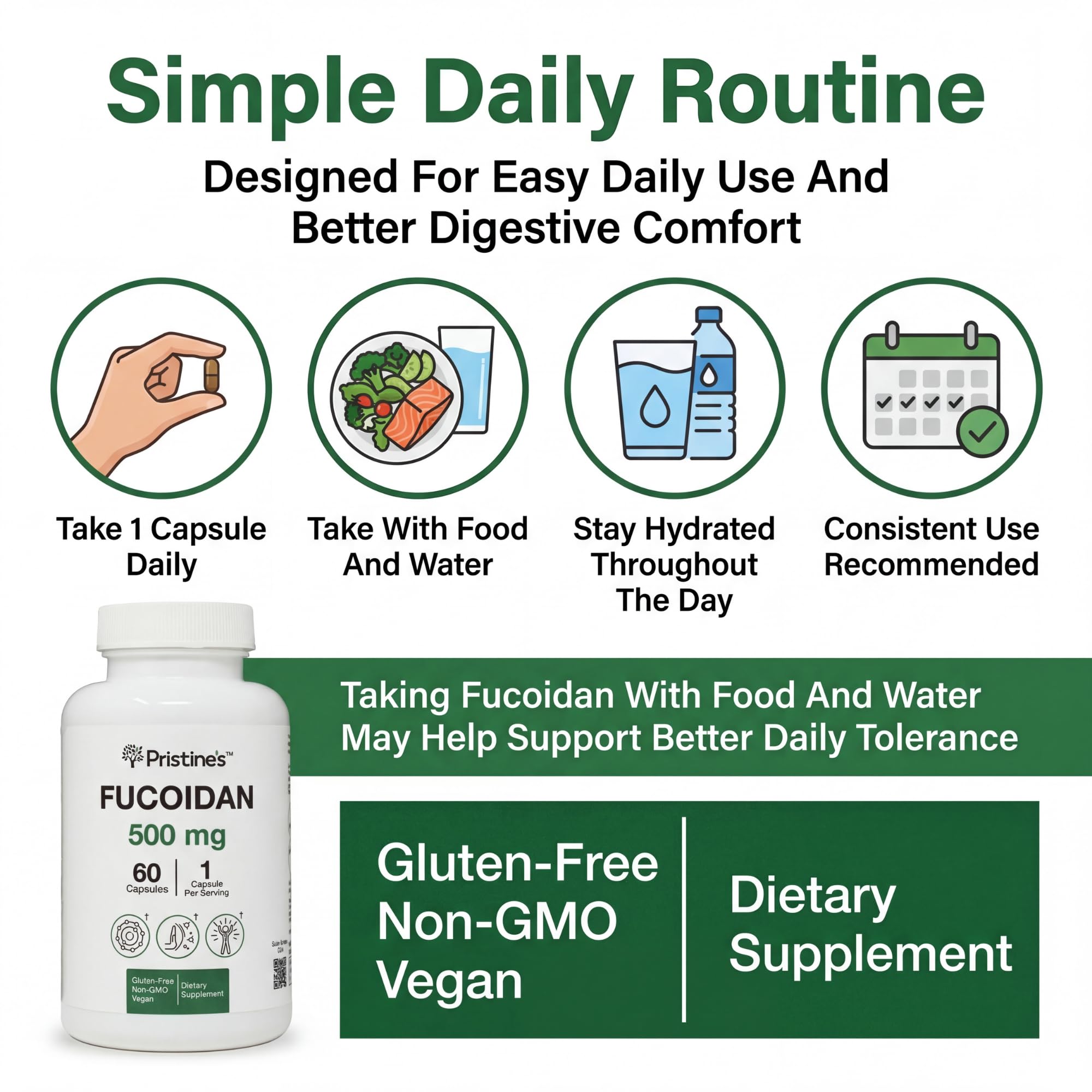 PRISTINE'S Fucoidan 500MG Immunity Supplement Capsules - 60 Day Supply - Brown Seaweed Extract - Potent Herbal Antioxidant Lung Health & Skin Health Support PRISTINE'S Au supplements