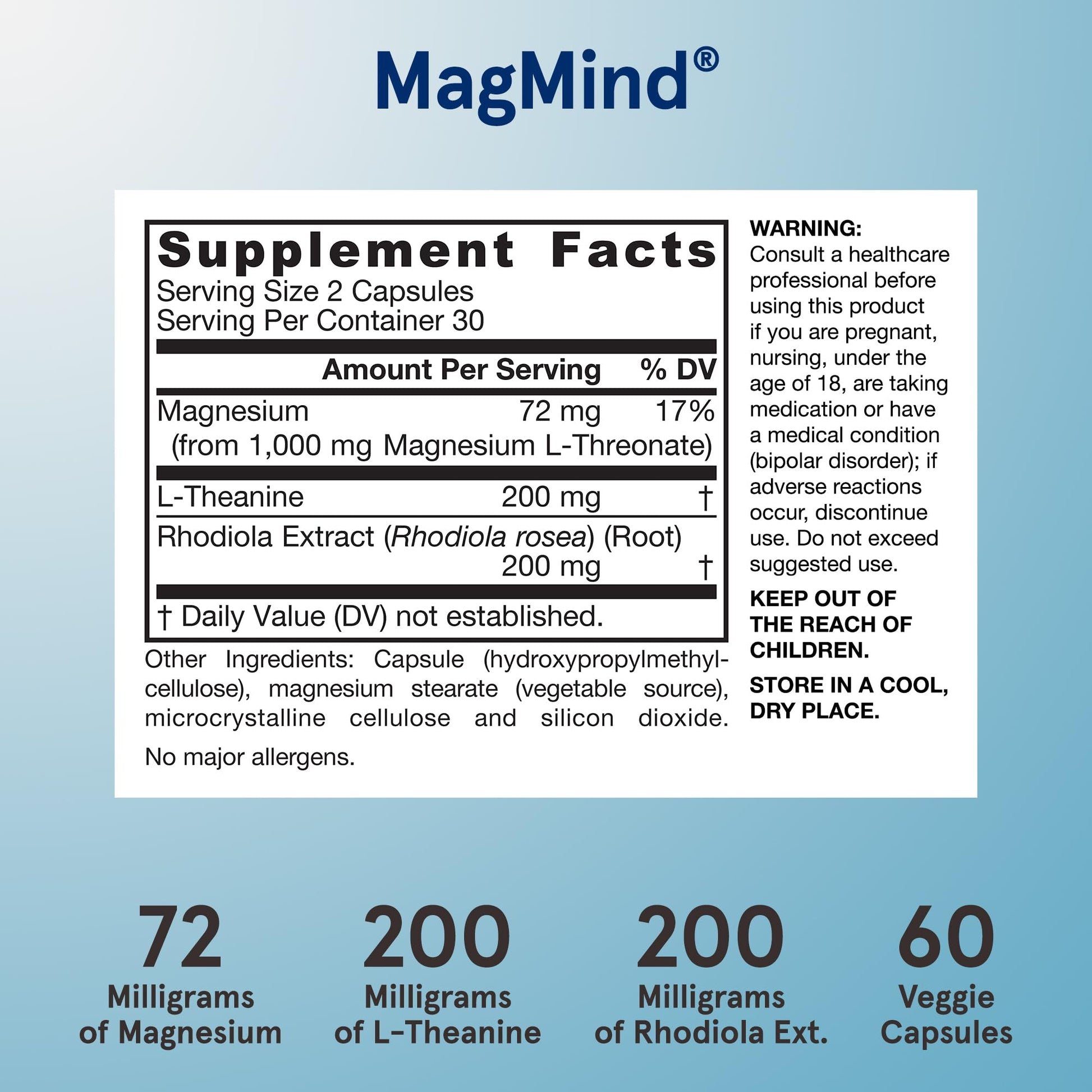Jarrow Formulas Magnesium L-Threonate, MagMind Stress Resistance with L-Theanine and Rhodiolife, High Absorption Magnesium, Stress Relief and Mood Support, 60 Veggie Capsules, Up to a 30 Day Supply Jarrow Formulas Au supplements