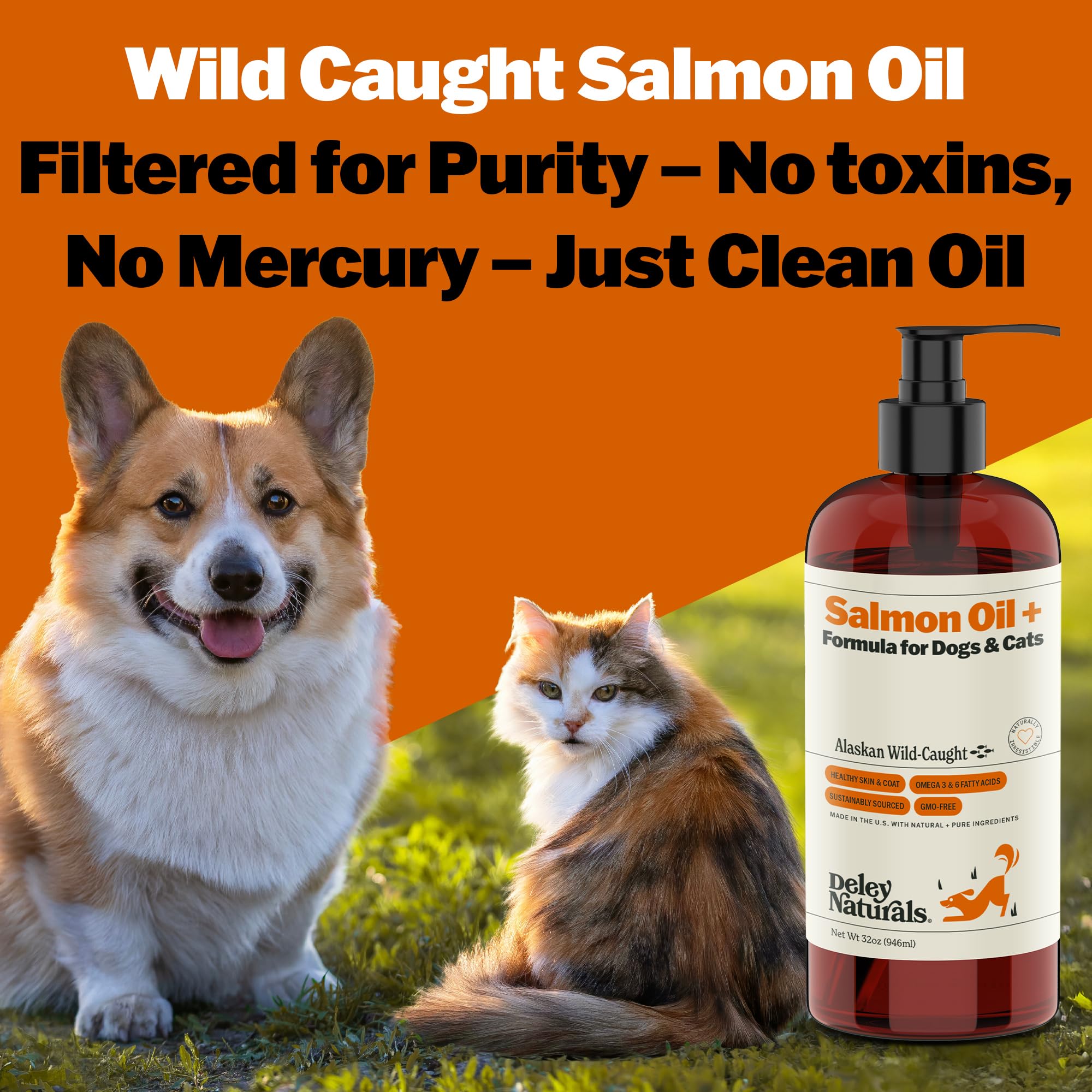 Deley Naturals Wild Alaskan Salmon Oil for Dogs & Cats - New and Improved Salmon Oil Plus Formula - Fish Oil for Dogs with Omega 3, DHA and EPA - Omega 3 for Healthy Skin and Coat - 32oz Made in USA Deley Naturals Au supplements