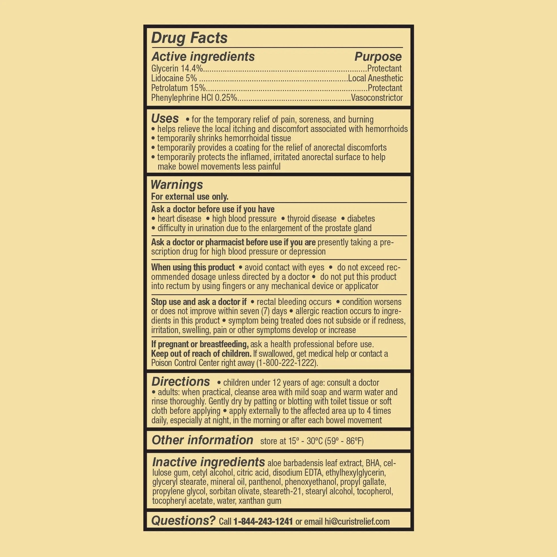 Curist Fissure and Hemorrhoid Cream with Lidocaine 5% and Phenylephrine HCl - Numbing Anal Fissure Cream Temporarily Shrinks Hemorrhoids - Reduces Itching, Swelling, & Burning - Huge Tube - 6oz Curist Au supplements