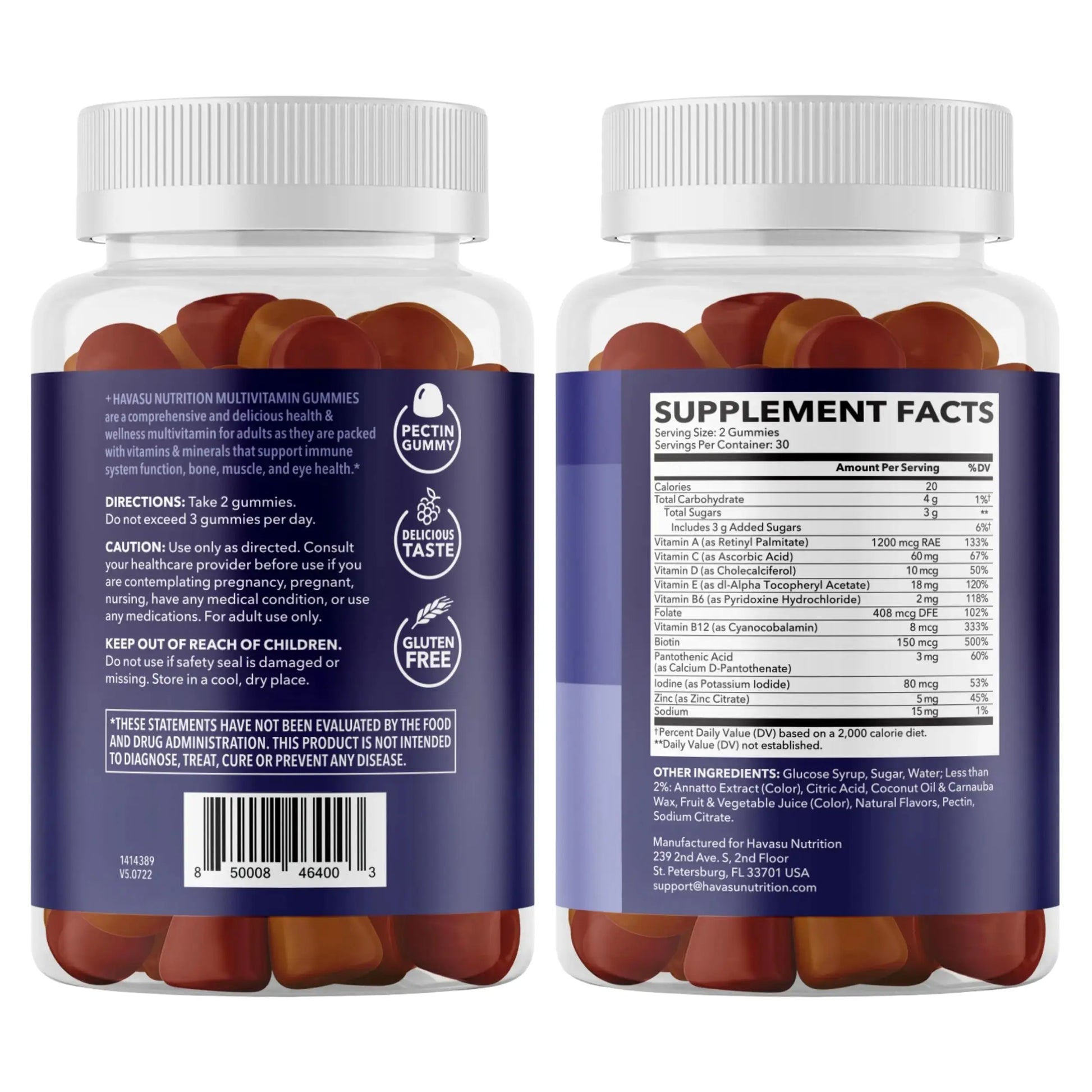 Multivitamin Gummies for Adults - Daily Gummy with Vitamin C, D, and Zinc for Men and Women - 60 Count - GLP-1 Nutritional Support HAVASU NUTRITION Au supplements
