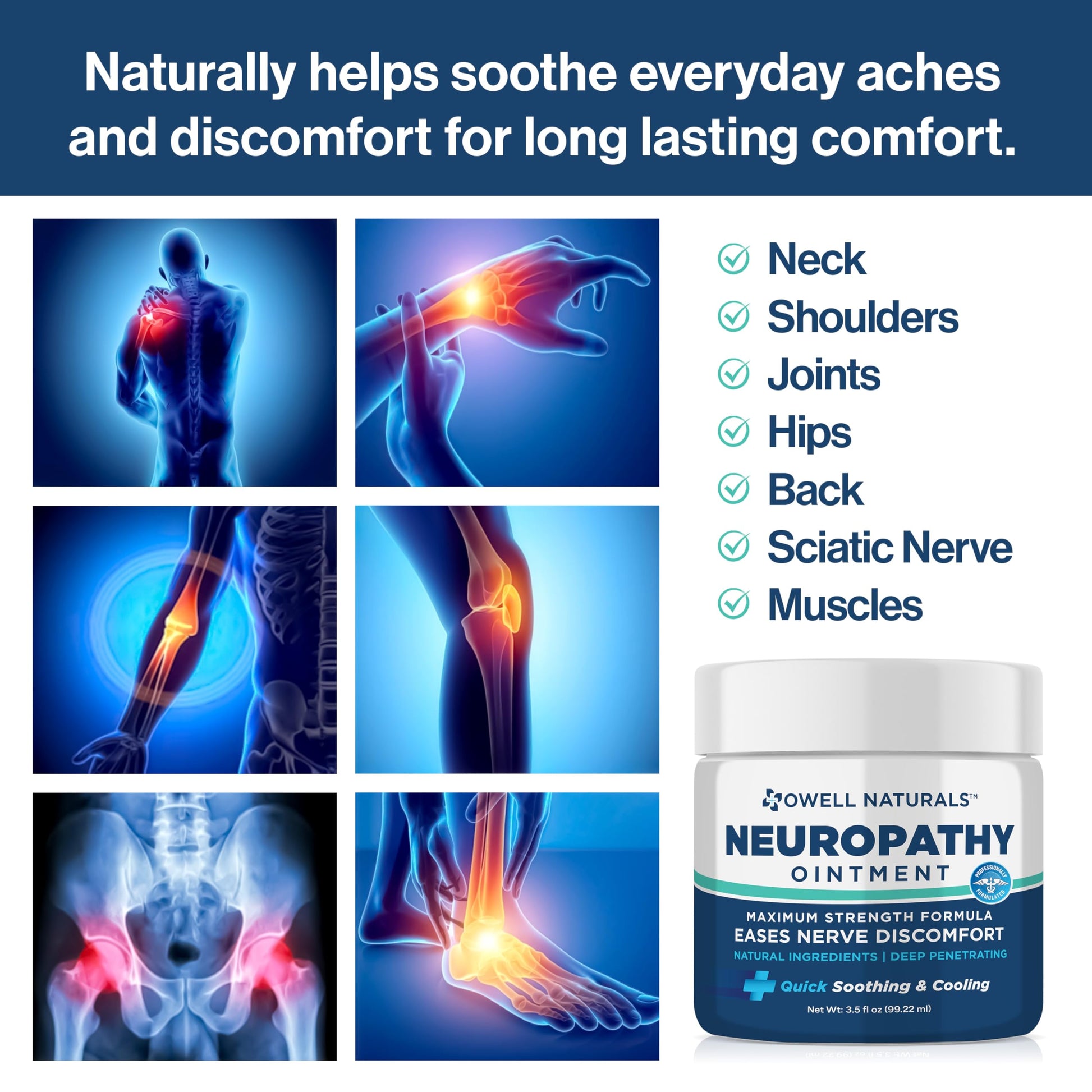 Owell Naturals Neuropathy Nerve Ointment for Feet, Fingers, Hands, Toes, Back, Legs & Arms - Fast-Acting Formula, Max Strength, Cooling Effect, 3.5 Fl Oz Owell Naturals Au supplements