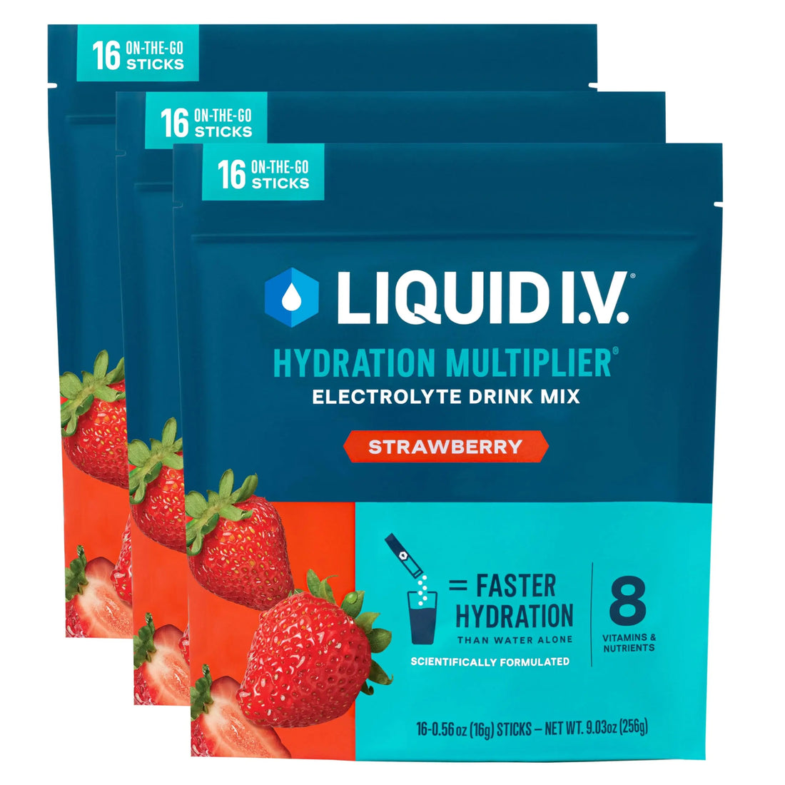 Liquid I.V.® Hydration Multiplier - Strawberry | Electrolyte Powder Drink Mix | 3 Pack (48 Servings) Liquid I.V. Au supplements