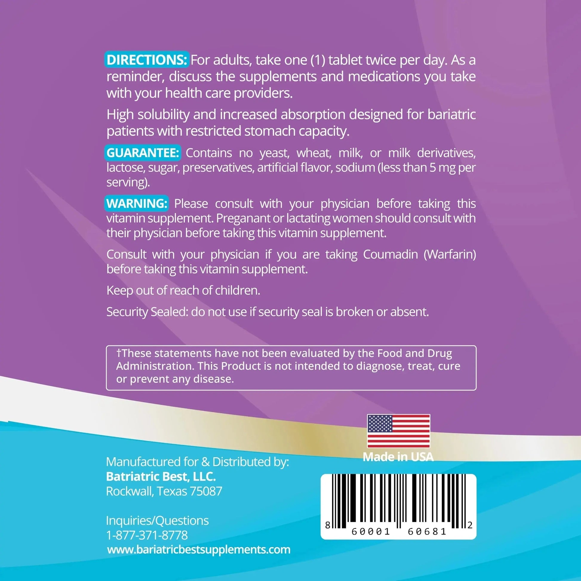 High A D E K Bariatric Multivitamin for Post DS/SADI Surgery, 25 Essential Nutrients for Post-Weight Loss Surgery, 60 Tablets Bariatric Best Supplements Au supplements
